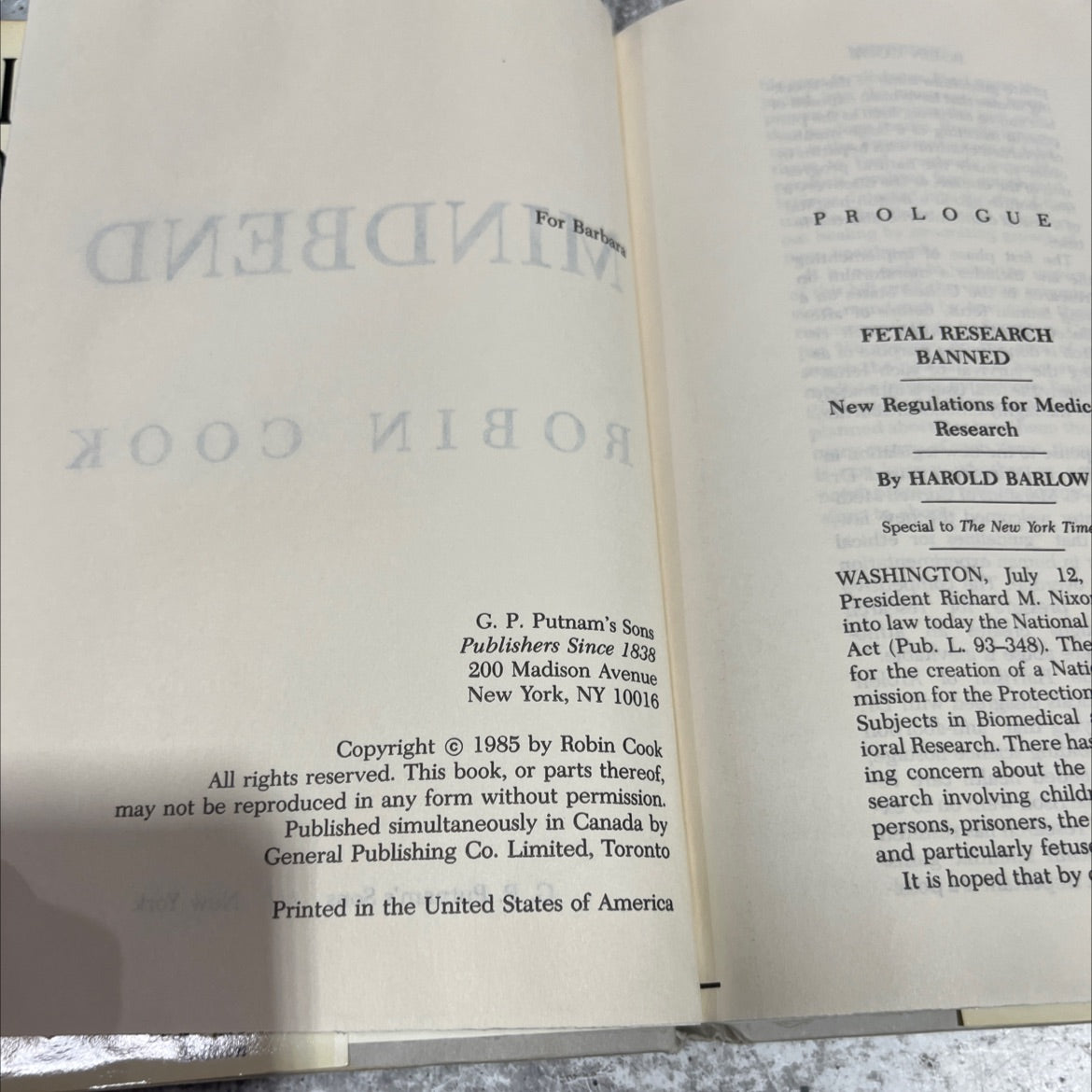 mindbend book, by robin cook, 1985 Hardcover image 3