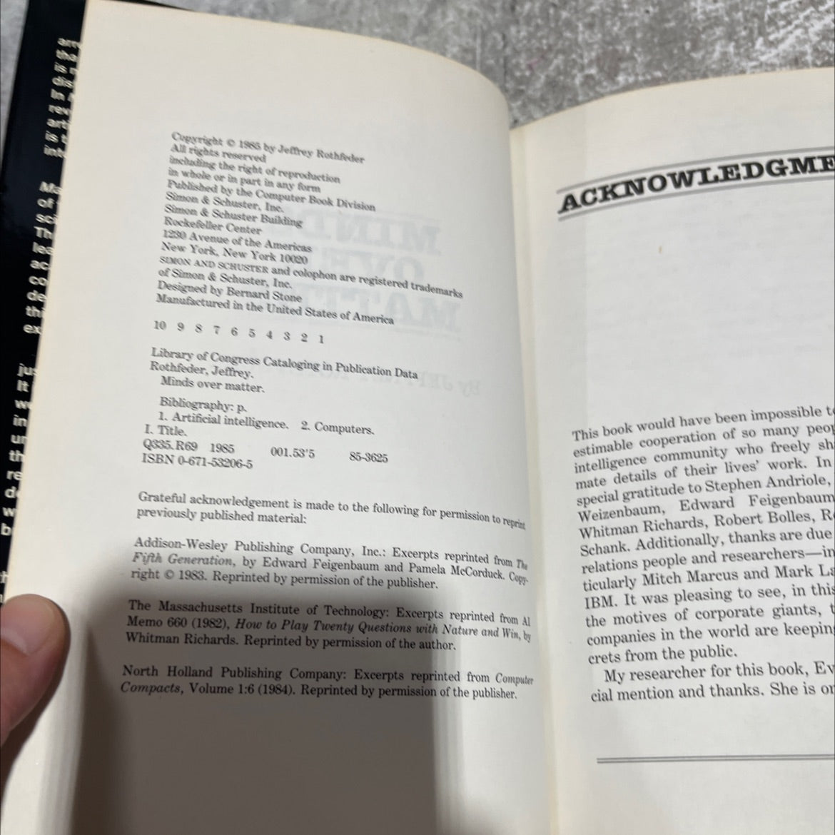 minds over matter book, by jeffrey rothfeder, 1985 Hardcover image 3