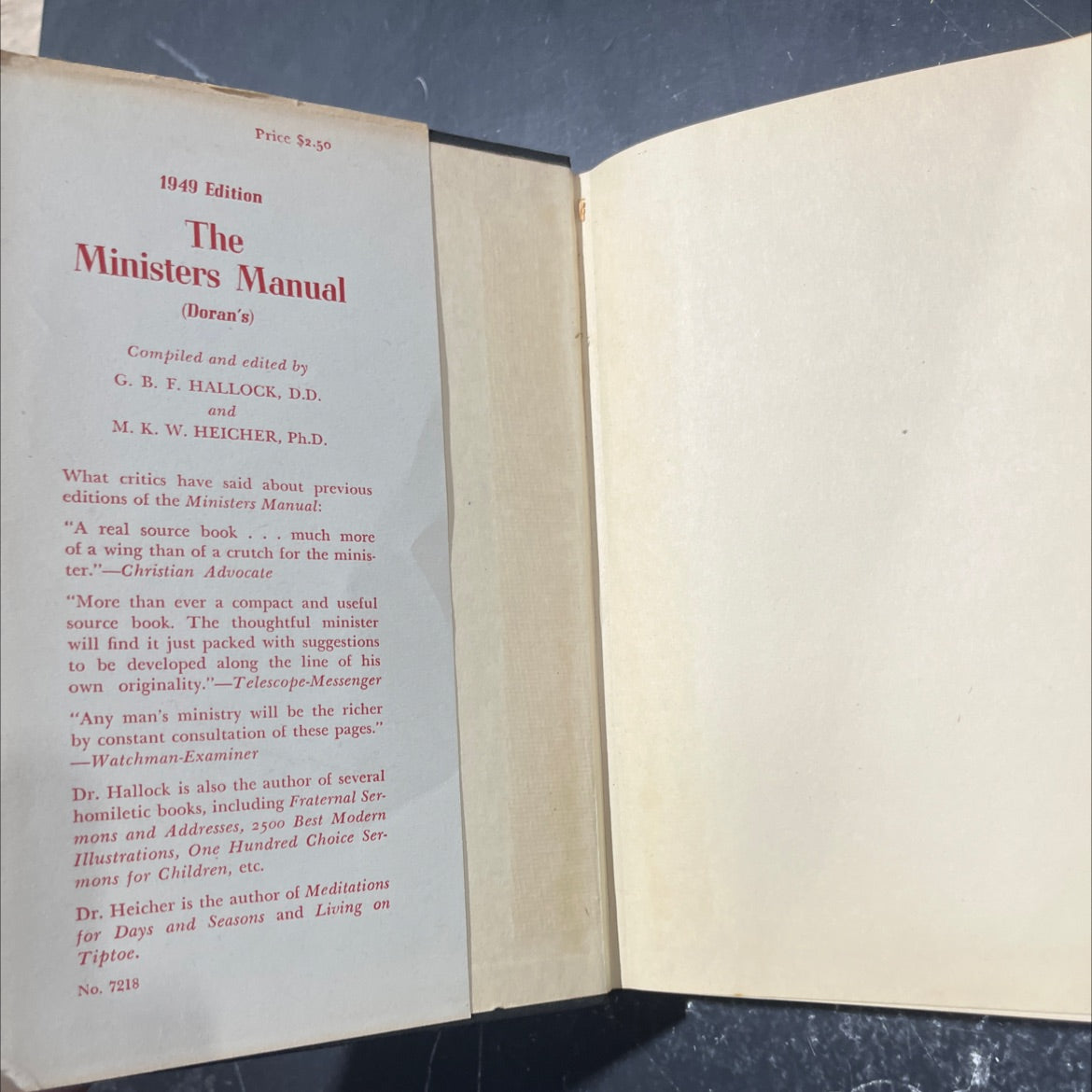 ministers manual for 1949 book, by rev. g. b. f. hallock, m.a., d.d. and rev. m. k. w. heicher, ph.d., 1949 Hardcover image 4