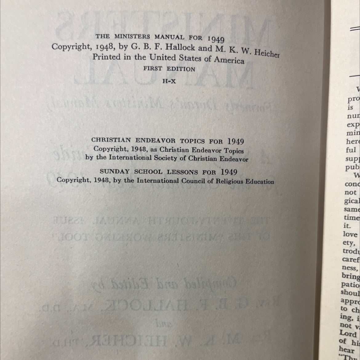 ministers manual for 1949 book, by rev. g. b. f. hallock, m.a., d.d. and rev. m. k. w. heicher, ph.d., 1949 Hardcover image 3
