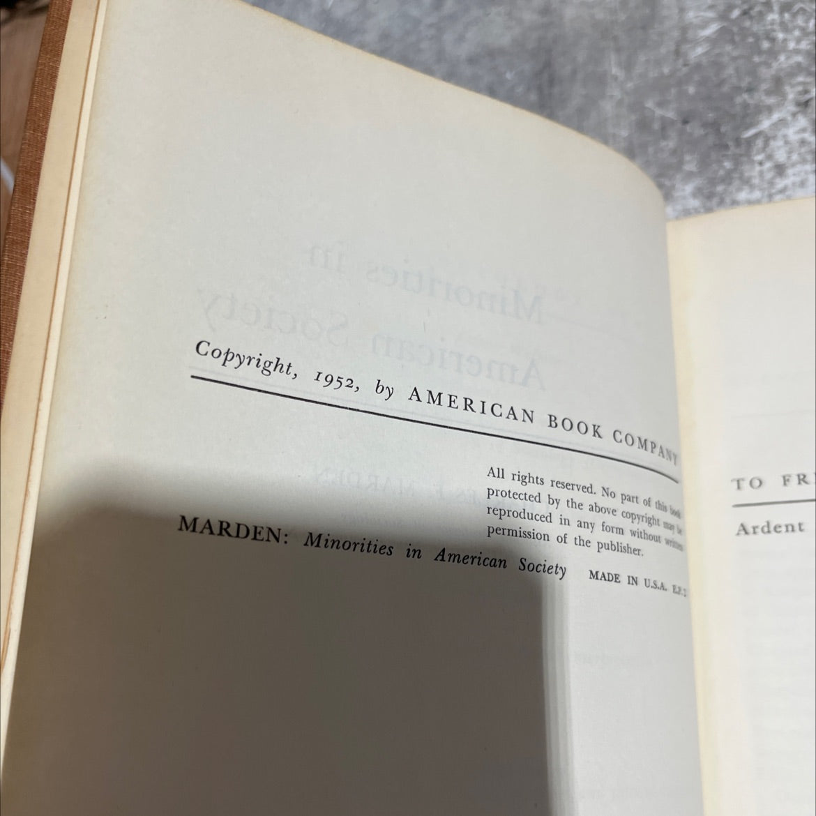 minorities in american society book, by charles f. marden, 1952 Hardcover image 3