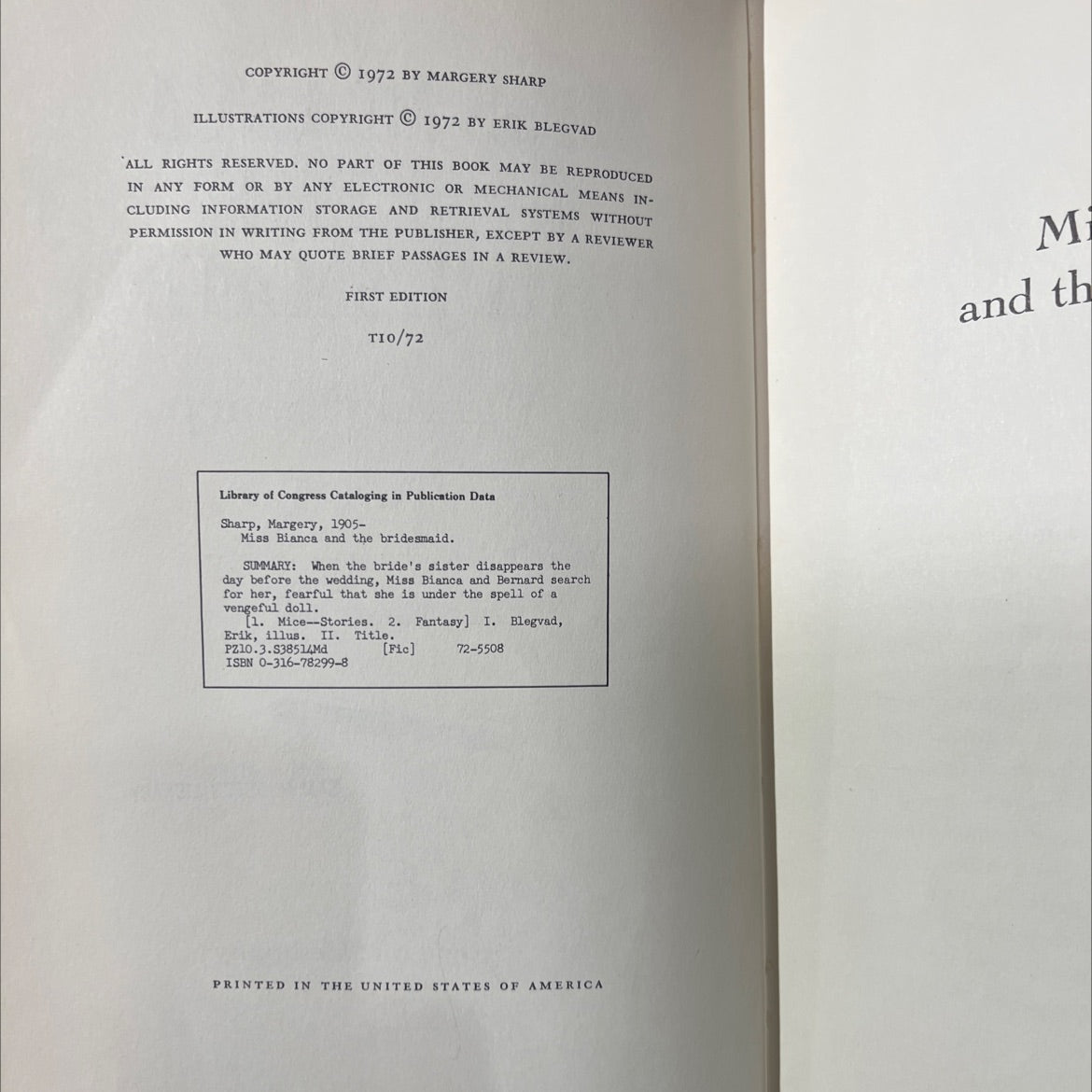miss bianca and the bridesmaid book, by margery sharp, 1972 Hardcover image 3
