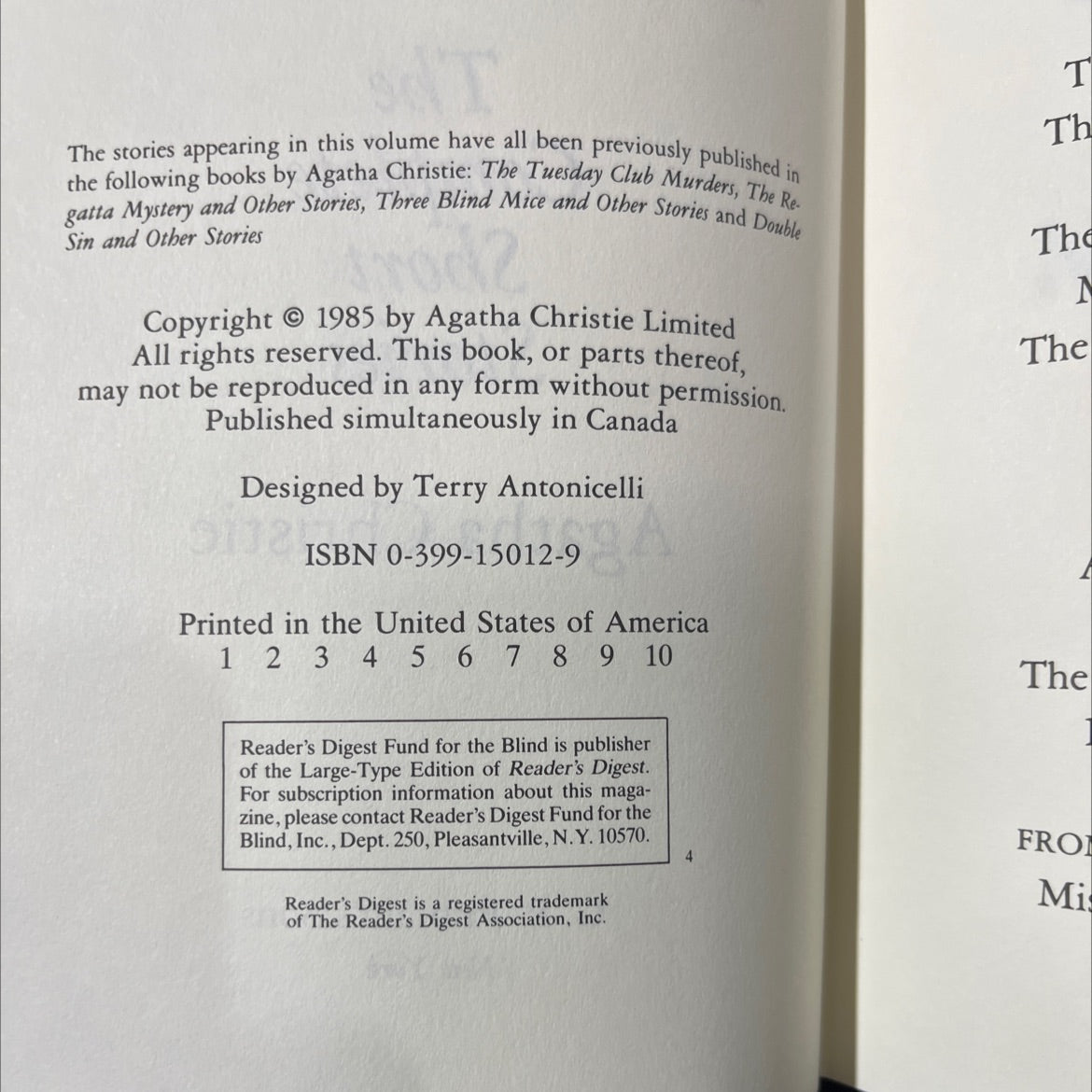 miss marple the complete short stories book, by agatha christie, 1985 Hardcover image 3