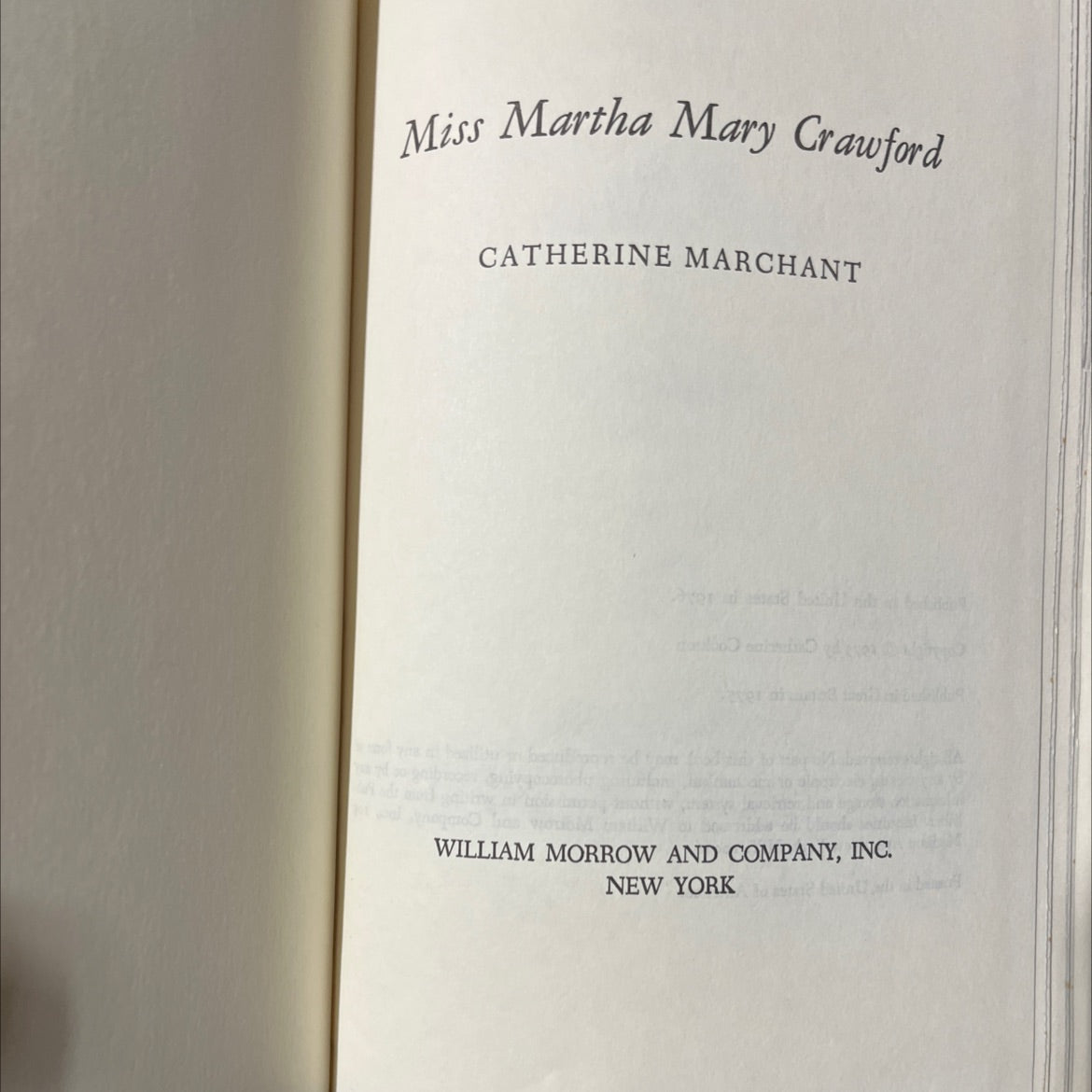 miss martha mary crawford book, by catherine marchant, 1976 Hardcover image 2