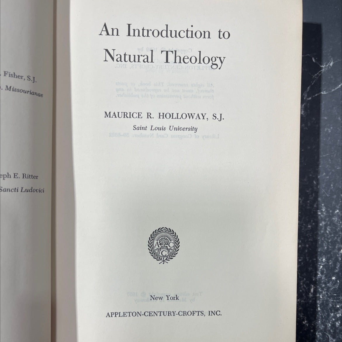 missourianae an introduction to natural theology book, by S.J. Fisher, 1959 Hardcover image 2