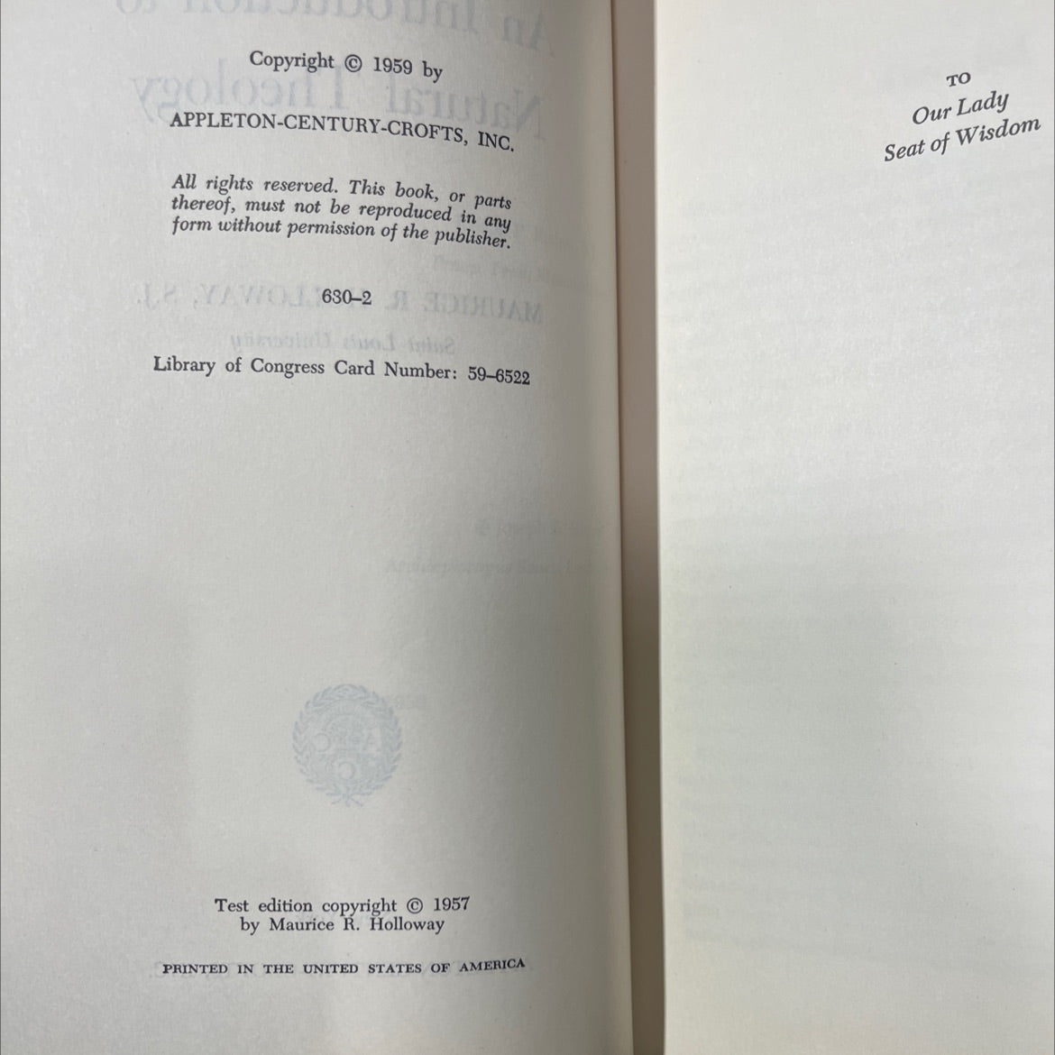 missourianae an introduction to natural theology book, by S.J. Fisher, 1959 Hardcover image 3