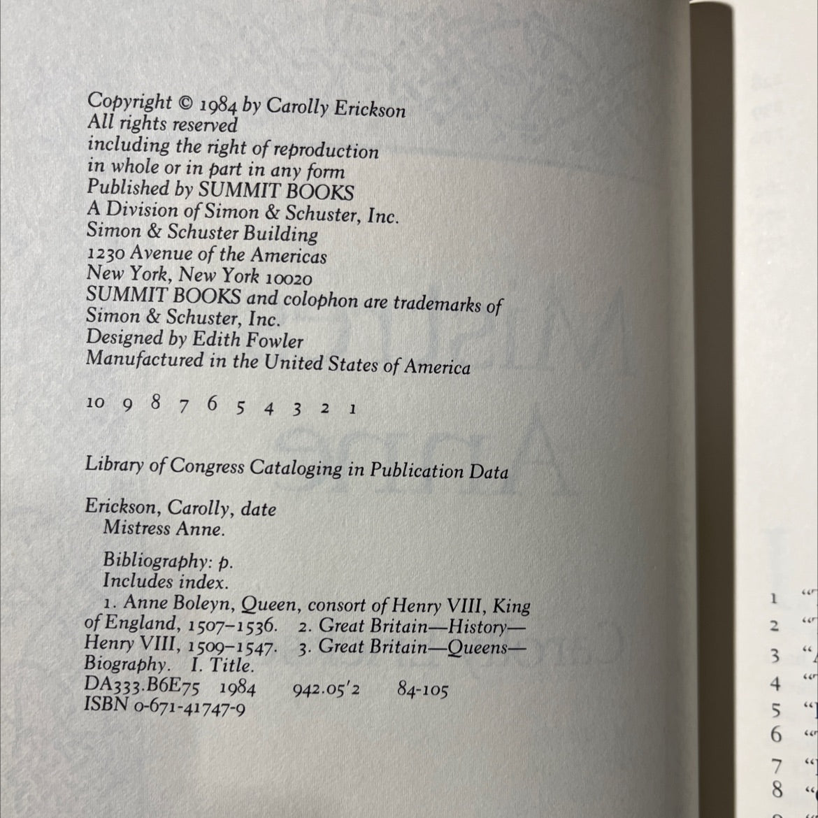 mistress anne book, by carolly erickson, 1984 Hardcover image 3