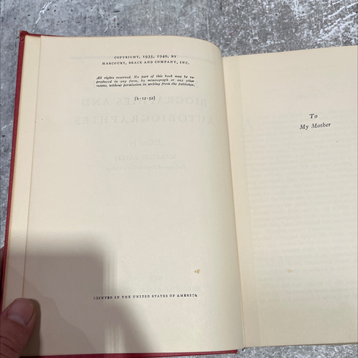 modern short biographies and autobiographies book, by marston balch, 1940 Hardcover image 3