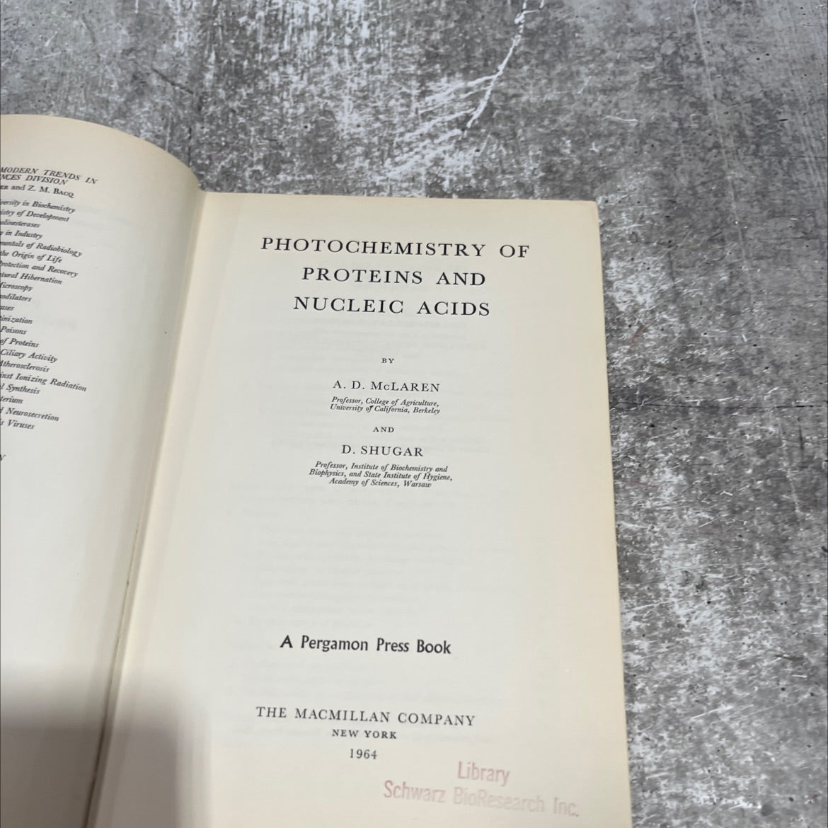 modern trends in biochemistry book, by z. m. bacq, a. d. mclaren, d. shugar, 1964 Hardcover image 2
