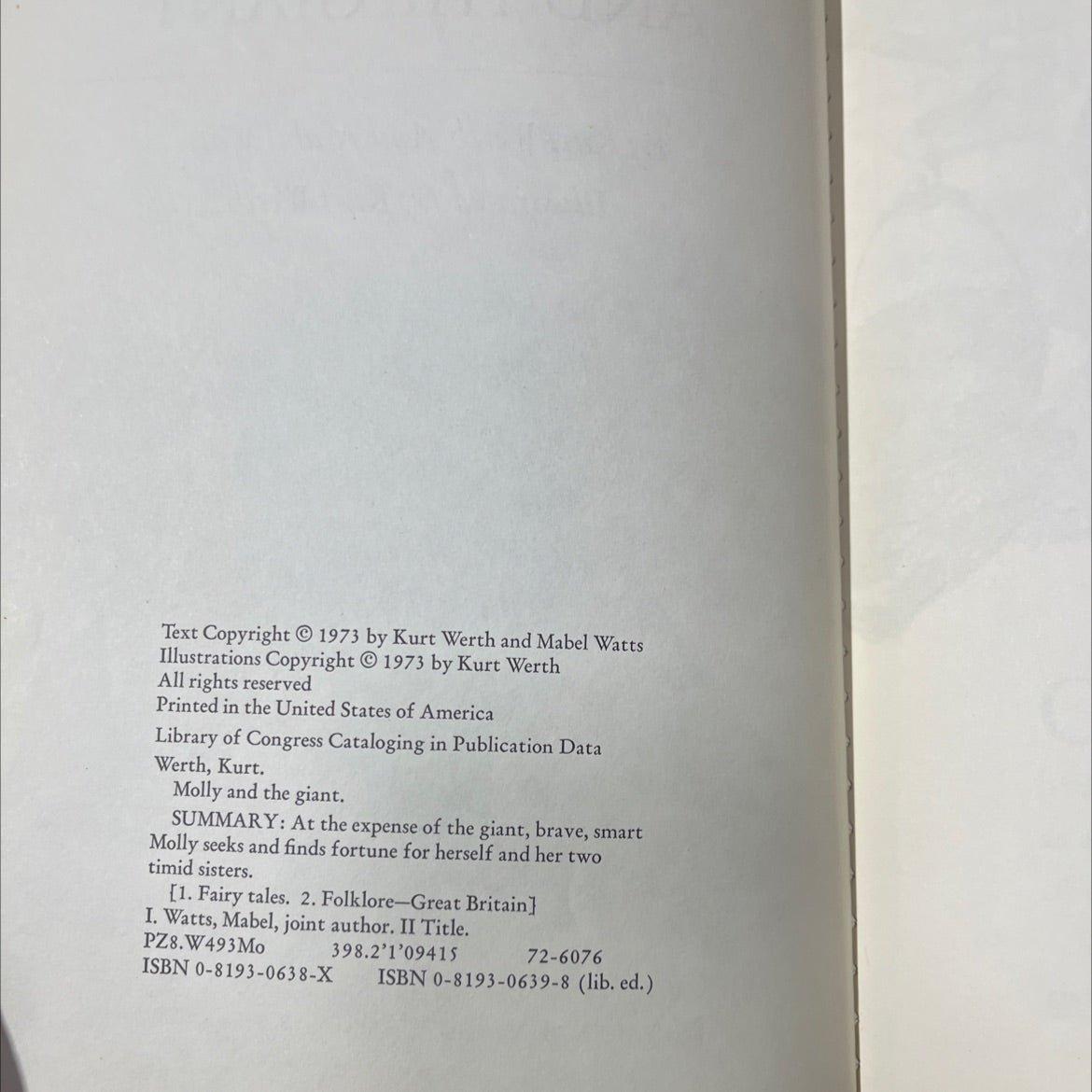 molly and the giant book, by kurt werth and mabel watts, 1973 Hardcover image 3