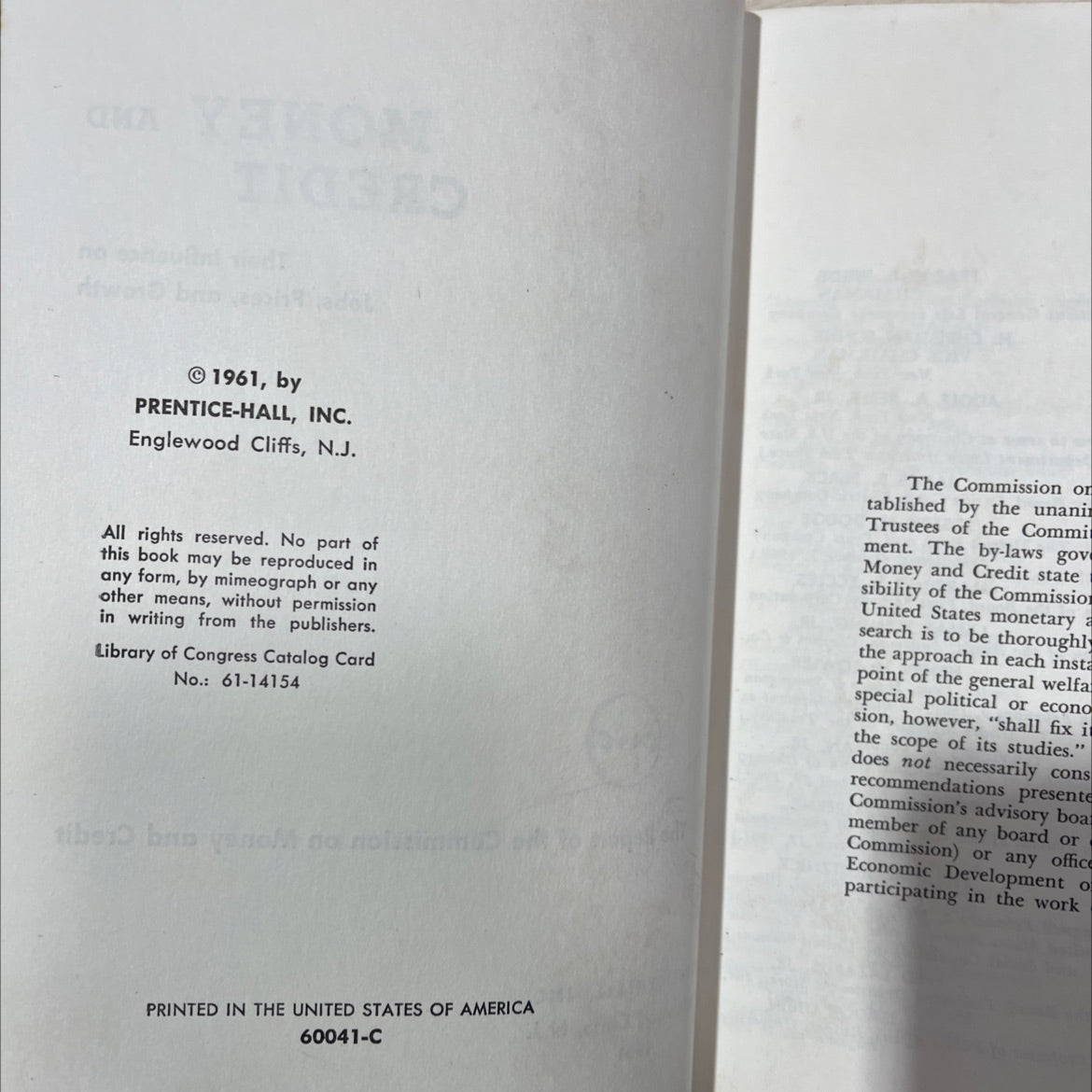 money and credit their influence on jobs, prices, and growth book, by unknown, 1961 Hardcover, Vintage image 3