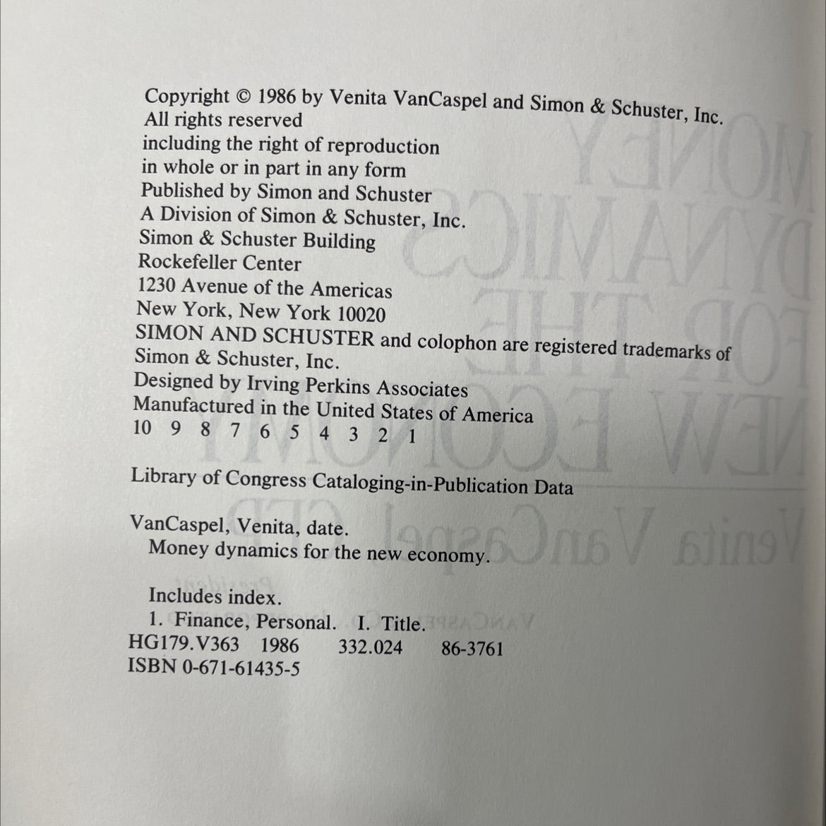money dynamics for the new economy book, by venita vancaspel, 1986 Hardcover image 3