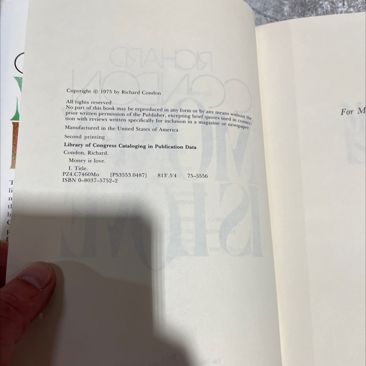 money is love book, by richard condon, 1975 Hardcover image 3