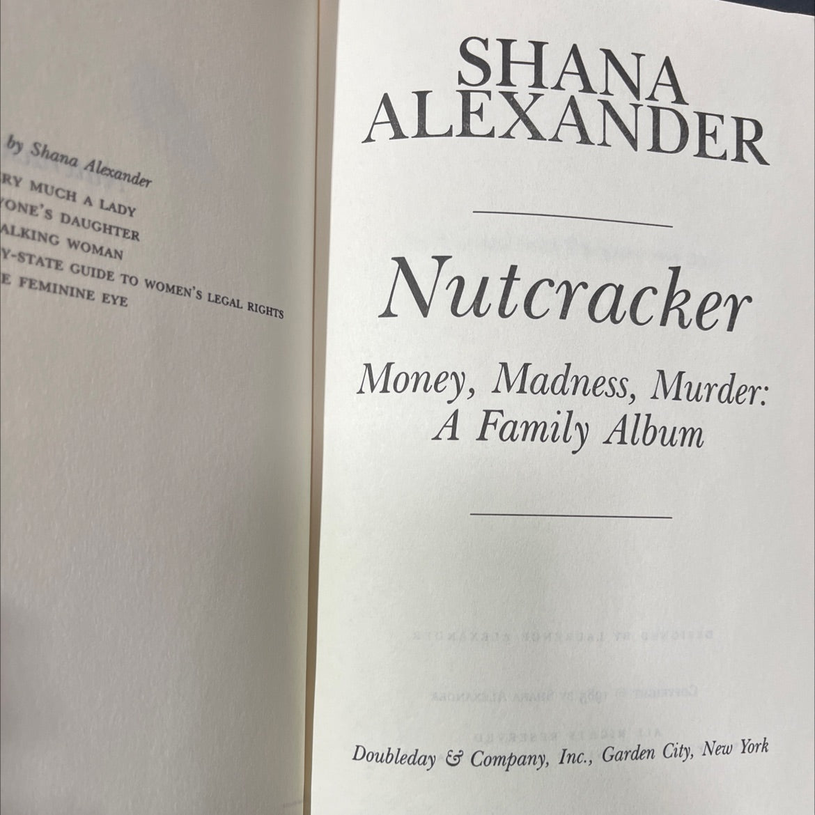 money madness murder: a family album book, by shana alexander, 1985 Hardcover image 2