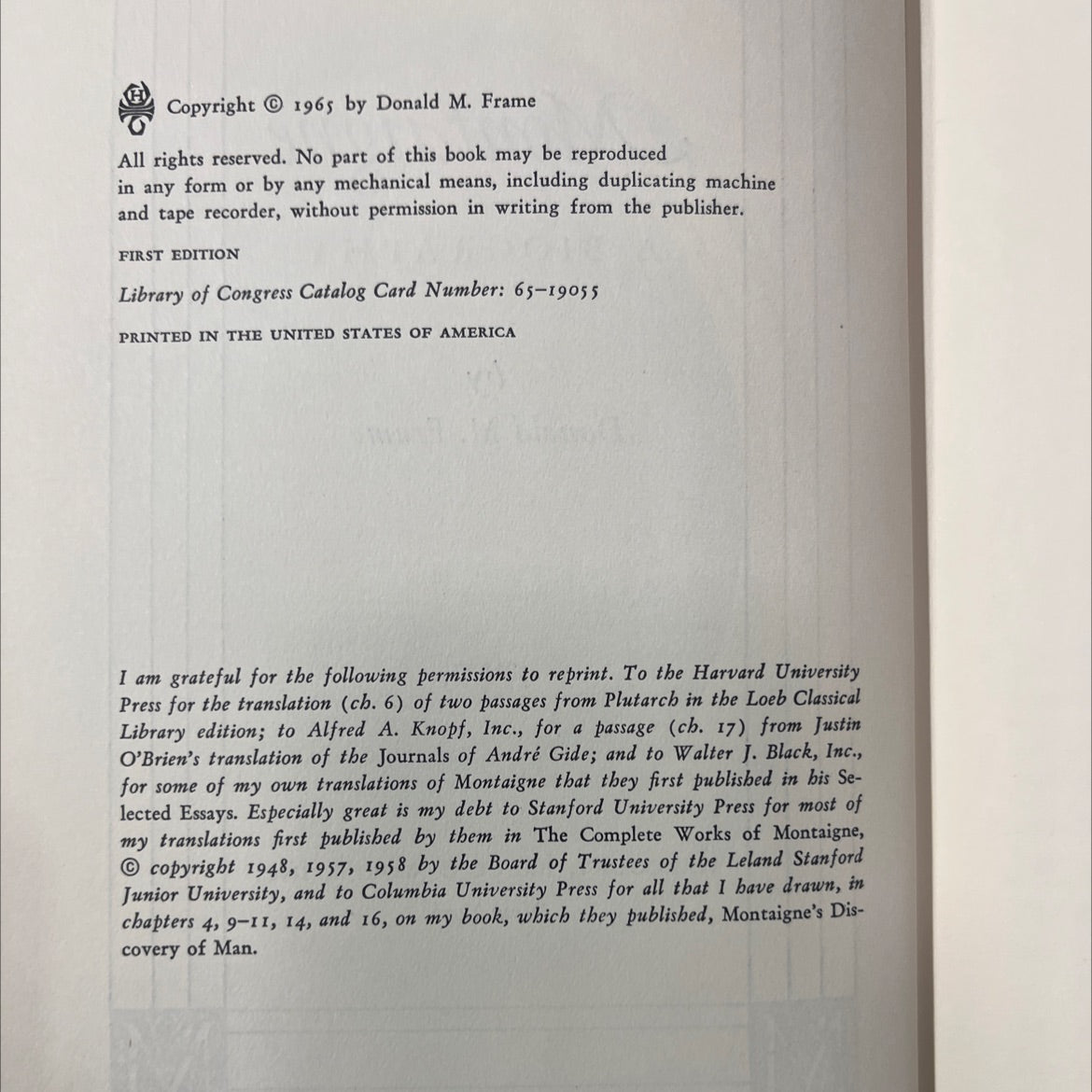 montaigne a biography book, by donald m. frame, 1965 Hardcover image 3