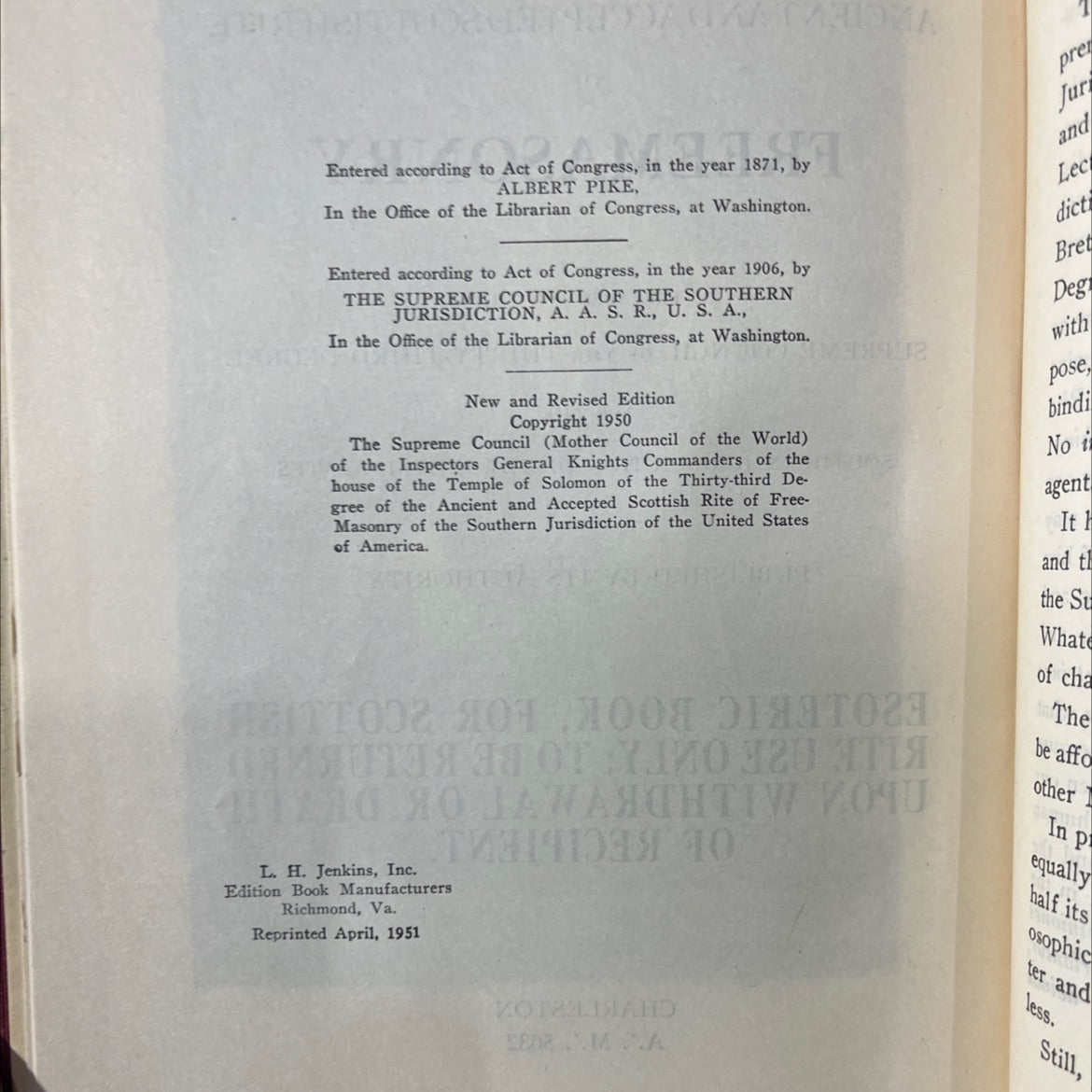 morals and dogma of the ancient and accepted scottish rite of freemasonry book, by albert pike, 1950 Hardcover image 3