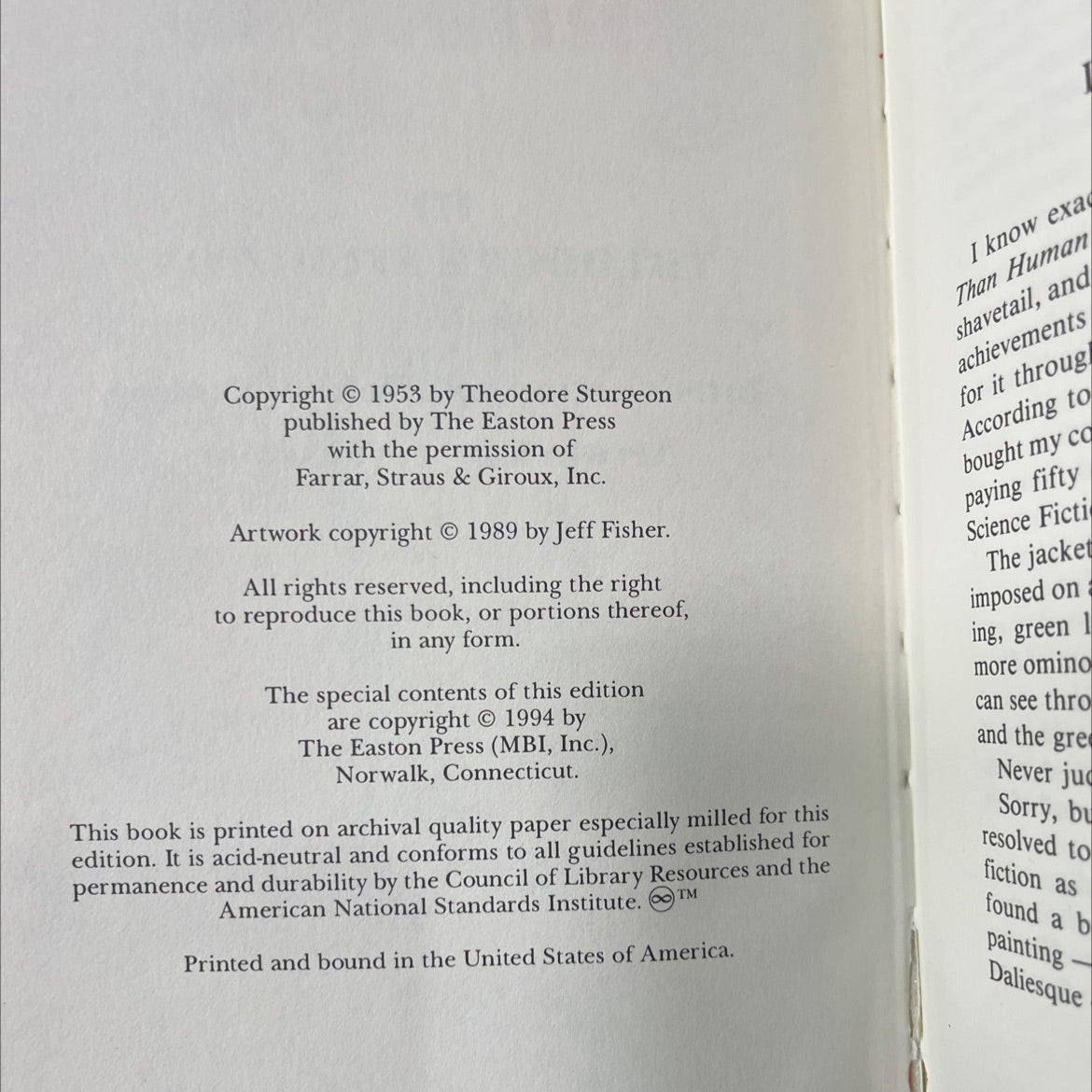 more than human book, by Theodore Sturgeon, 1994 Leather image 3