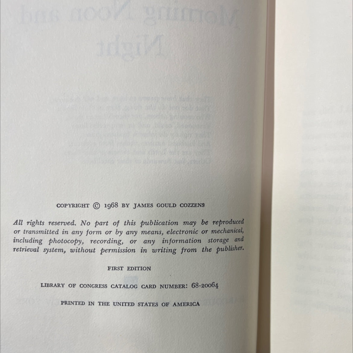 morning noon and night book, by james gould cozzens, 1968 Hardcover image 3