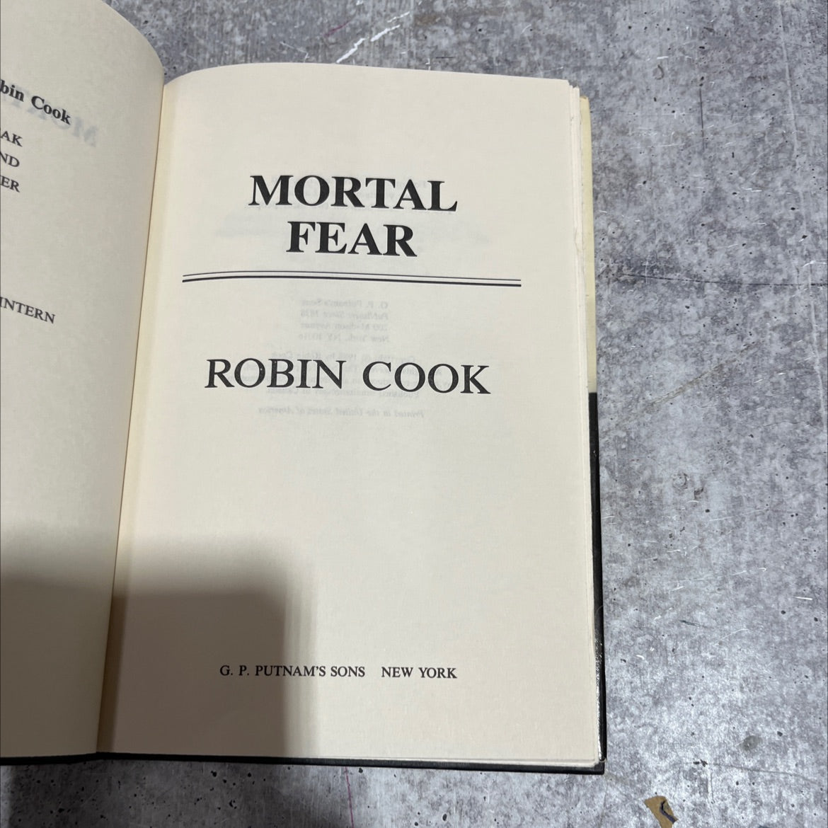mortal fear book, by Robin Cook, 1988 Hardcover image 2