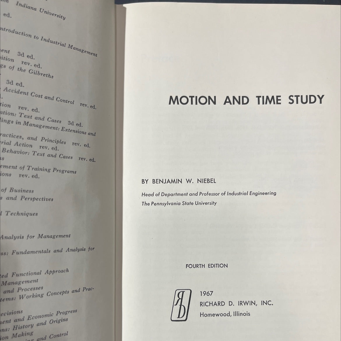 motion and time study book, by benjamin w. niebel, 1967 Hardcover image 2