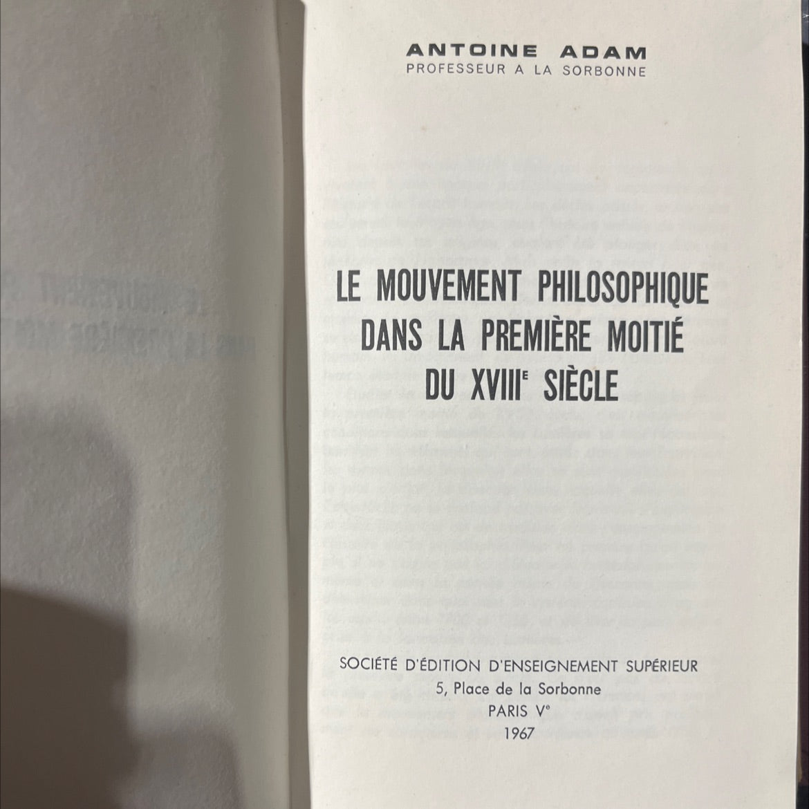 movement of philosophy in the first half of the 18th century book, by antoine adam, 1967 Hardcover image 2