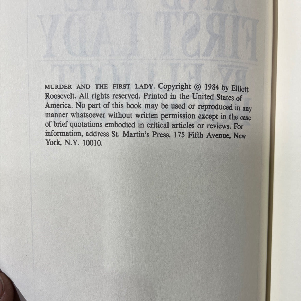 murder and the first lady book, by Elliott Roosevelt, 1984 Hardcover image 3
