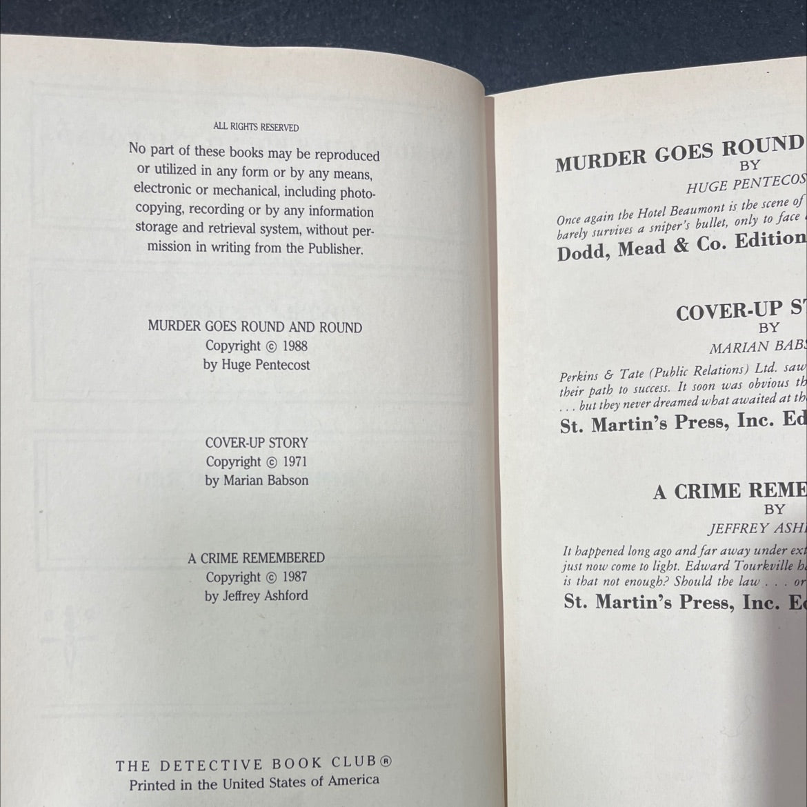 murder goes round and round book, by hugh pentecost, 1988 Hardcover image 3
