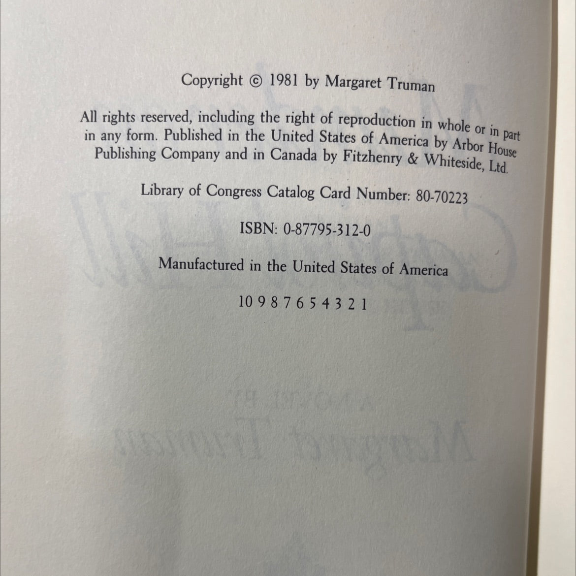 murder on capitol hill book, by Margaret Truman, 1981 Hardcover image 3