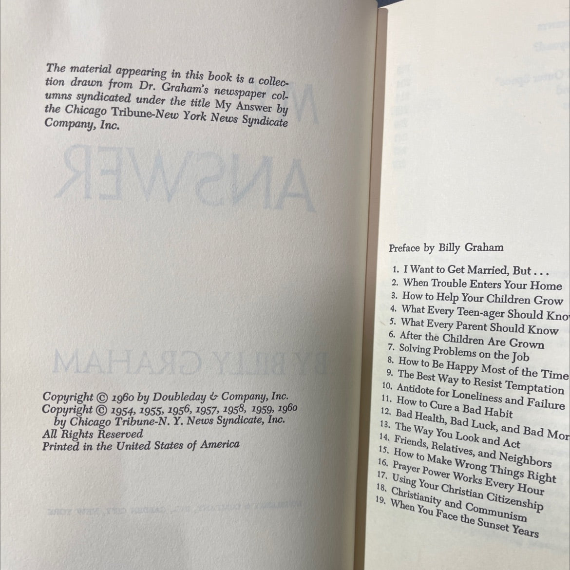my answer book, by billy graham, 1960 Hardcover image 3