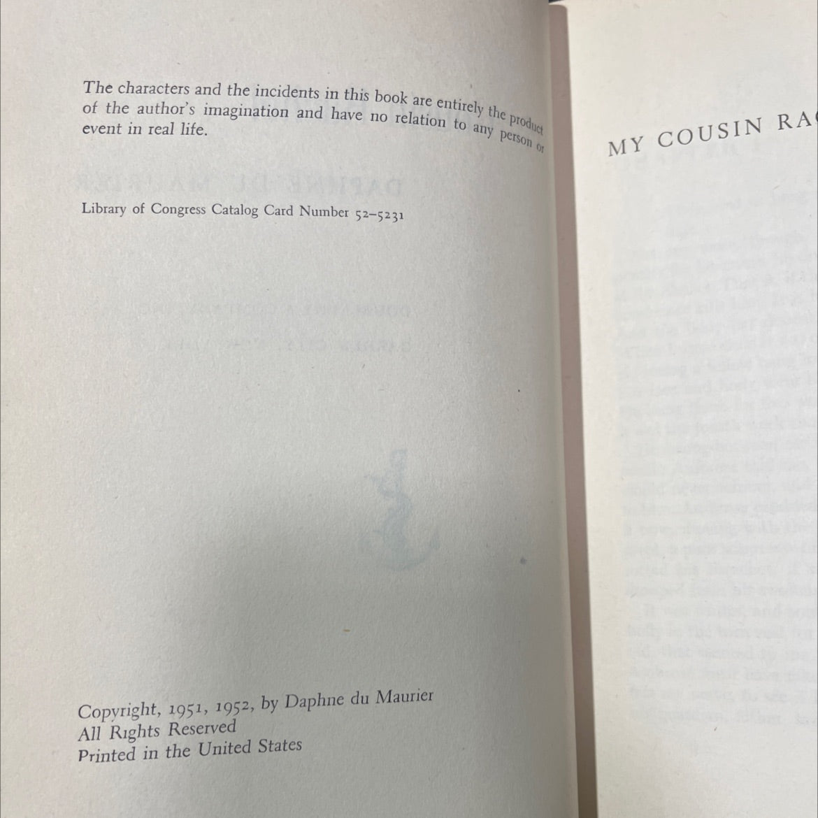 my cousin rachel book, by daphne du maurier, 1952 Hardcover image 3