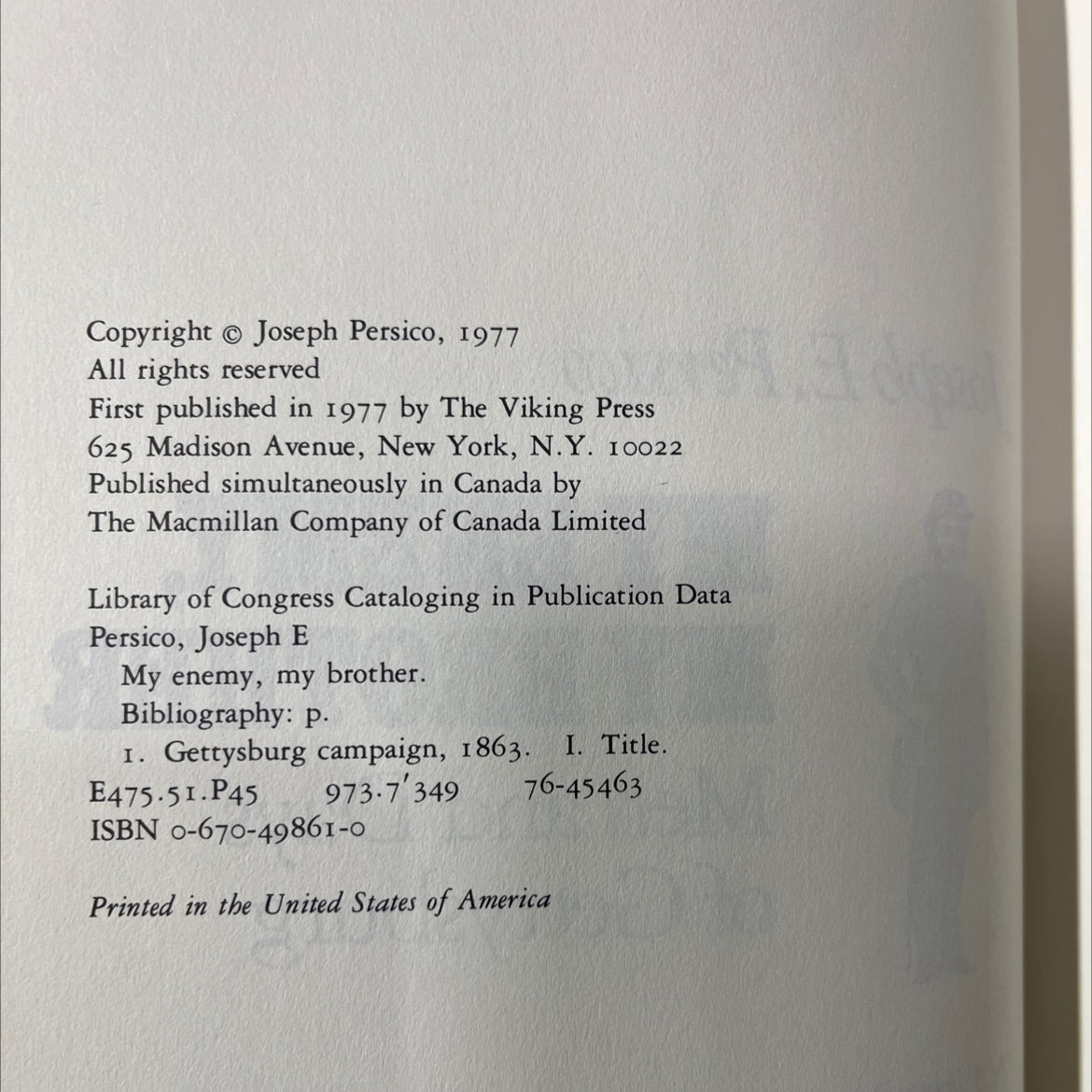 my enemy, my brother book, by Joseph E. Persico, 1977 Hardcover image 3