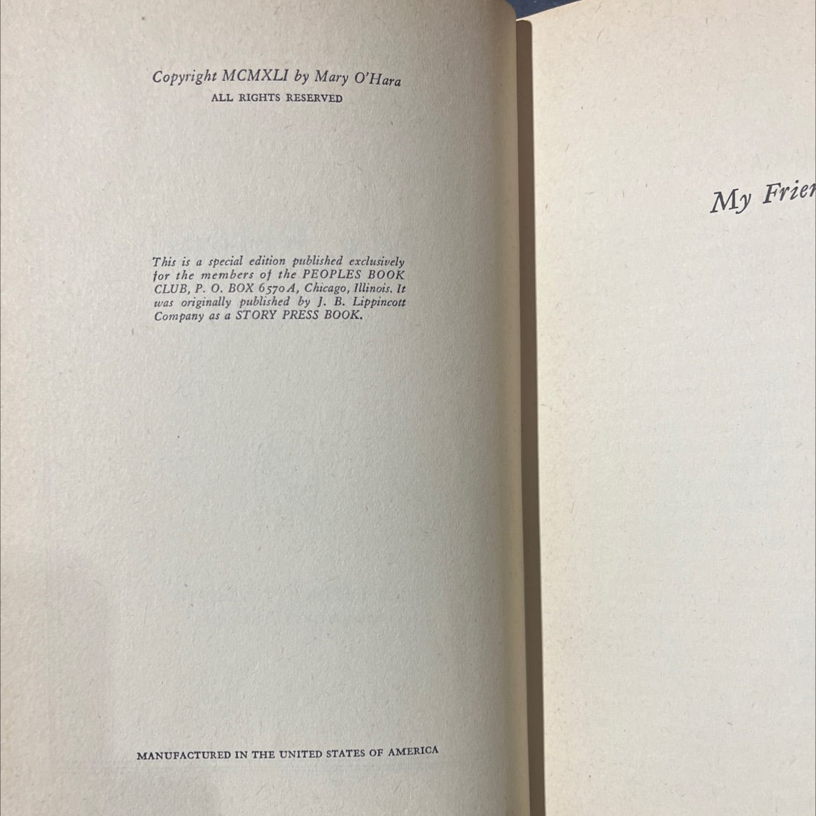 my friend flicka book, by mary o'hara, 1941 Hardcover image 3