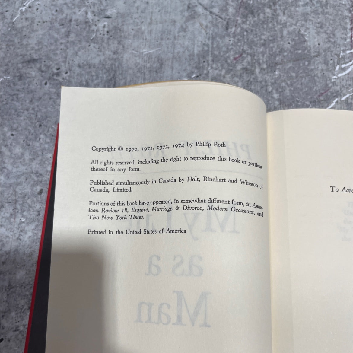 my life as a man book, by philip roth, 1974 Hardcover image 3