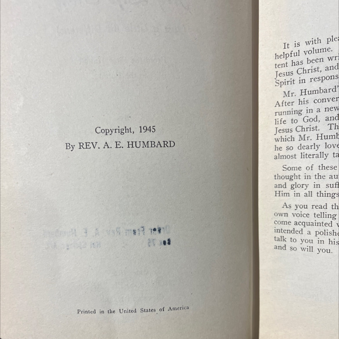 my life story (just a little bit different) from the plow handle to the pulpit book, by rev. a. e. humbard, 1945 image 3