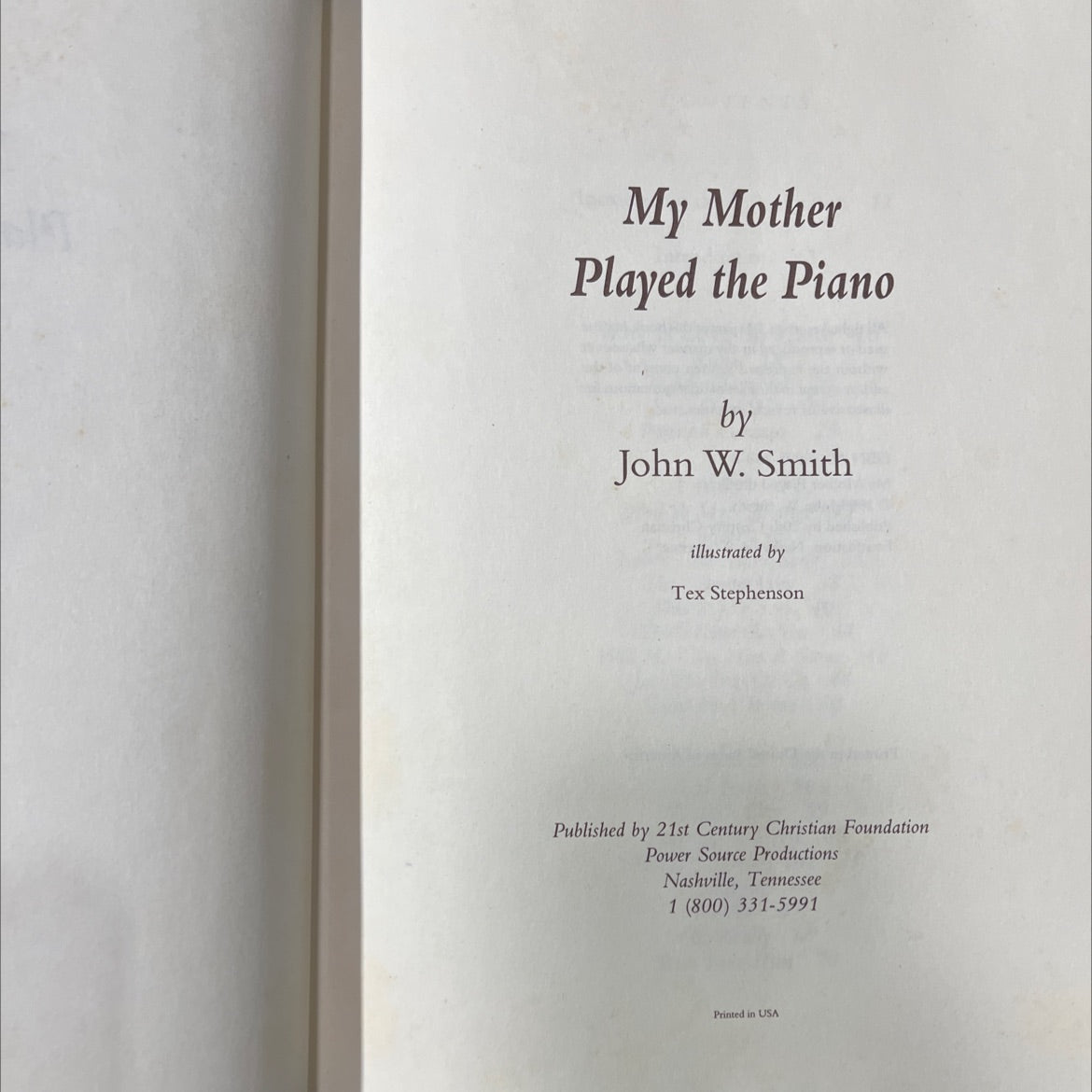 my mother played the piano book, by john w. smith, 1993 Hardcover image 2