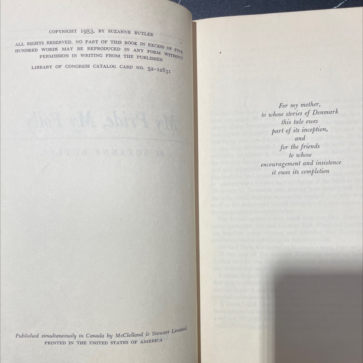 my pride, my folly book, by suzanne butler, 1953 Hardcover image 3