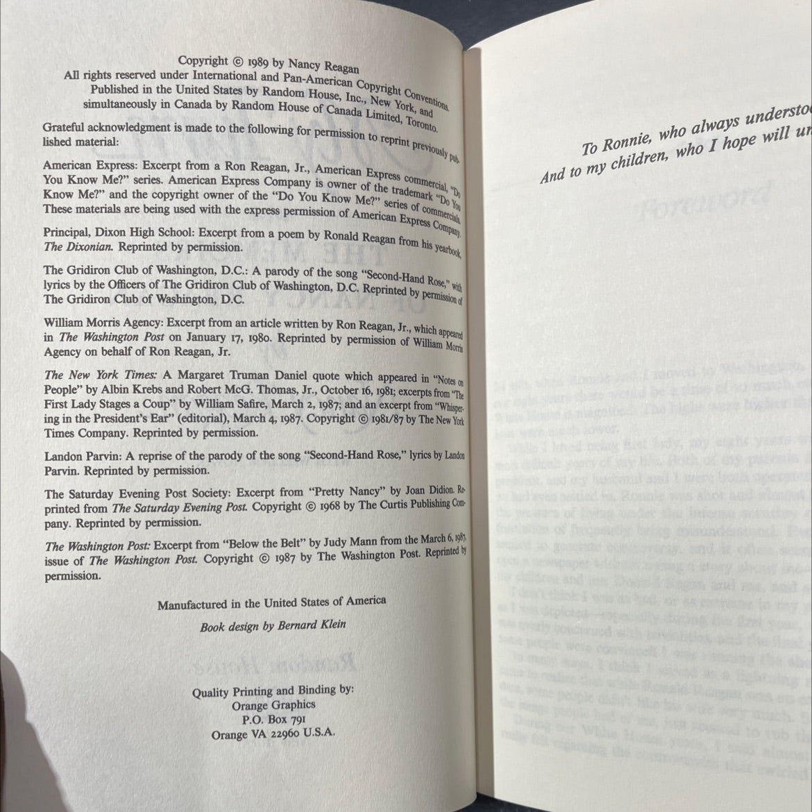 my turn the memoirs of nancy reagan book, by nancy reagan with william novak, 1989 Hardcover image 3