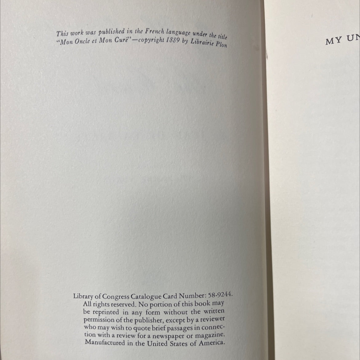 my uncle and the cure book, by jean de la brète, 1889 Hardcover image 3