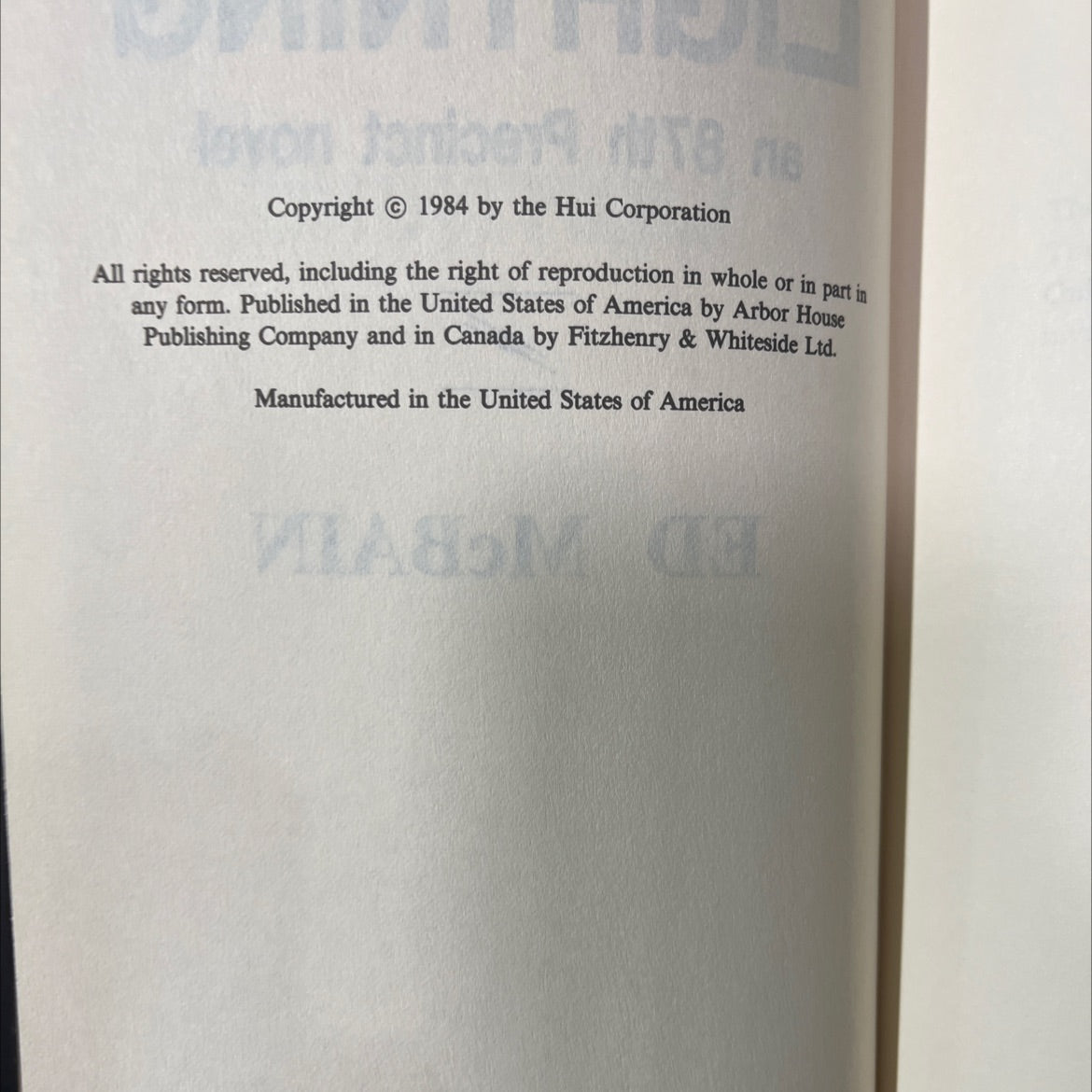 mythol lightning book, by ed mcbain, 1984 Hardcover image 3