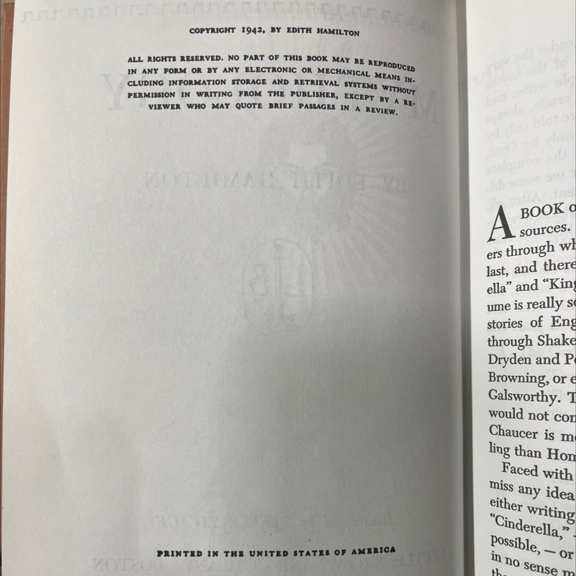 mythology book, by edith hamilton, 1942 Hardcover image 3