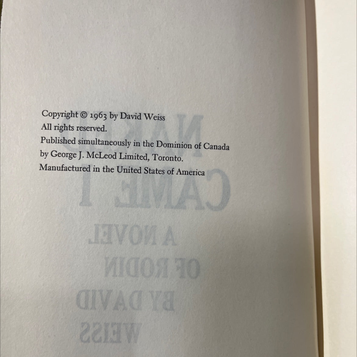 naked came i a novel of rodin book, by david weiss, 1963 Hardcover image 3