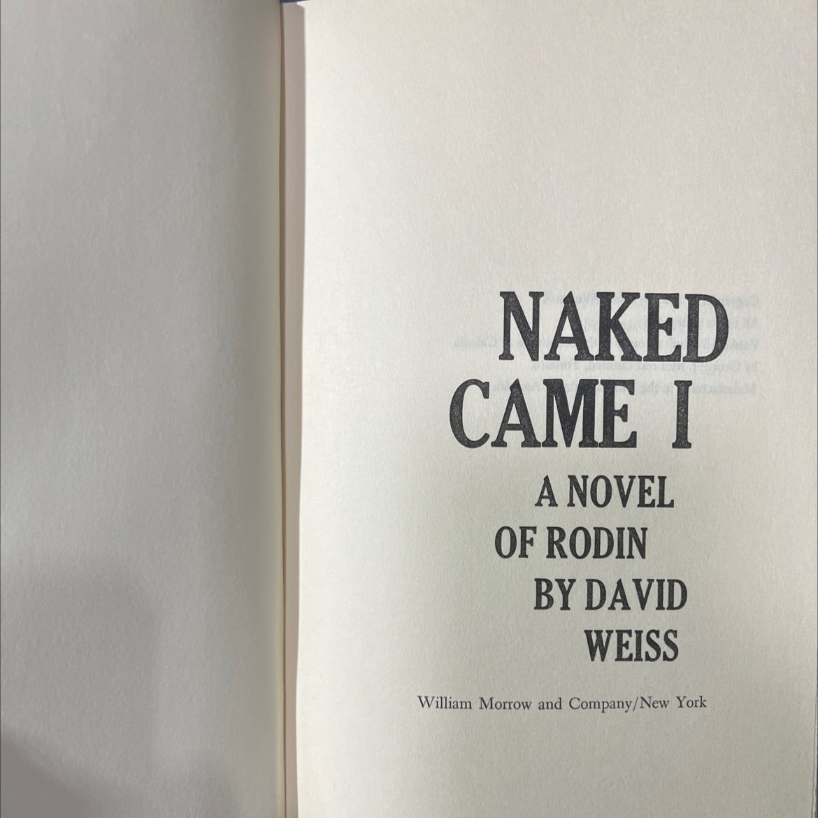naked came i a novel of rodin book, by david weiss, 1963 Hardcover image 2