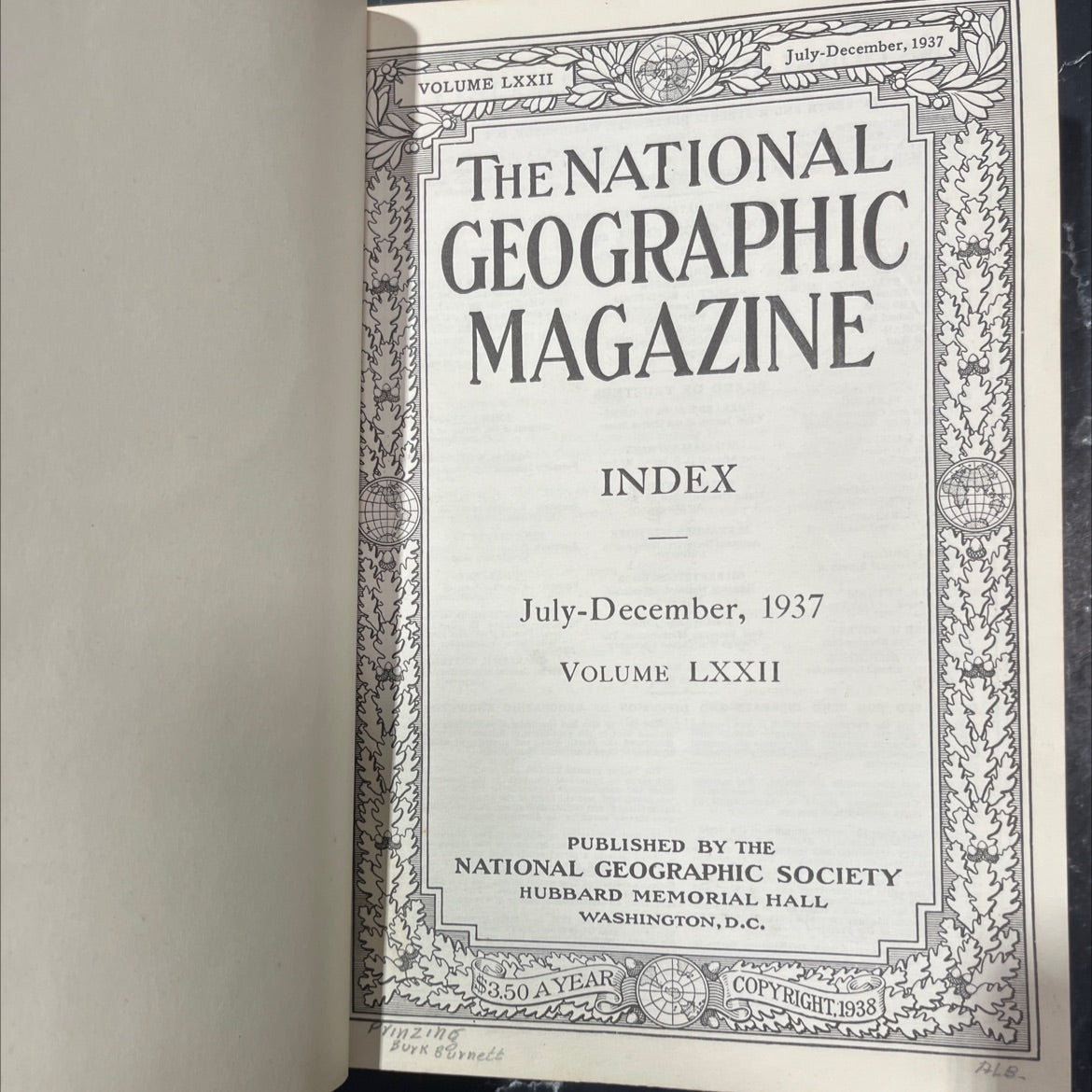 national geographic magazine index july-december 1937 book, by national geographic society, 1937 Hardcover image 2