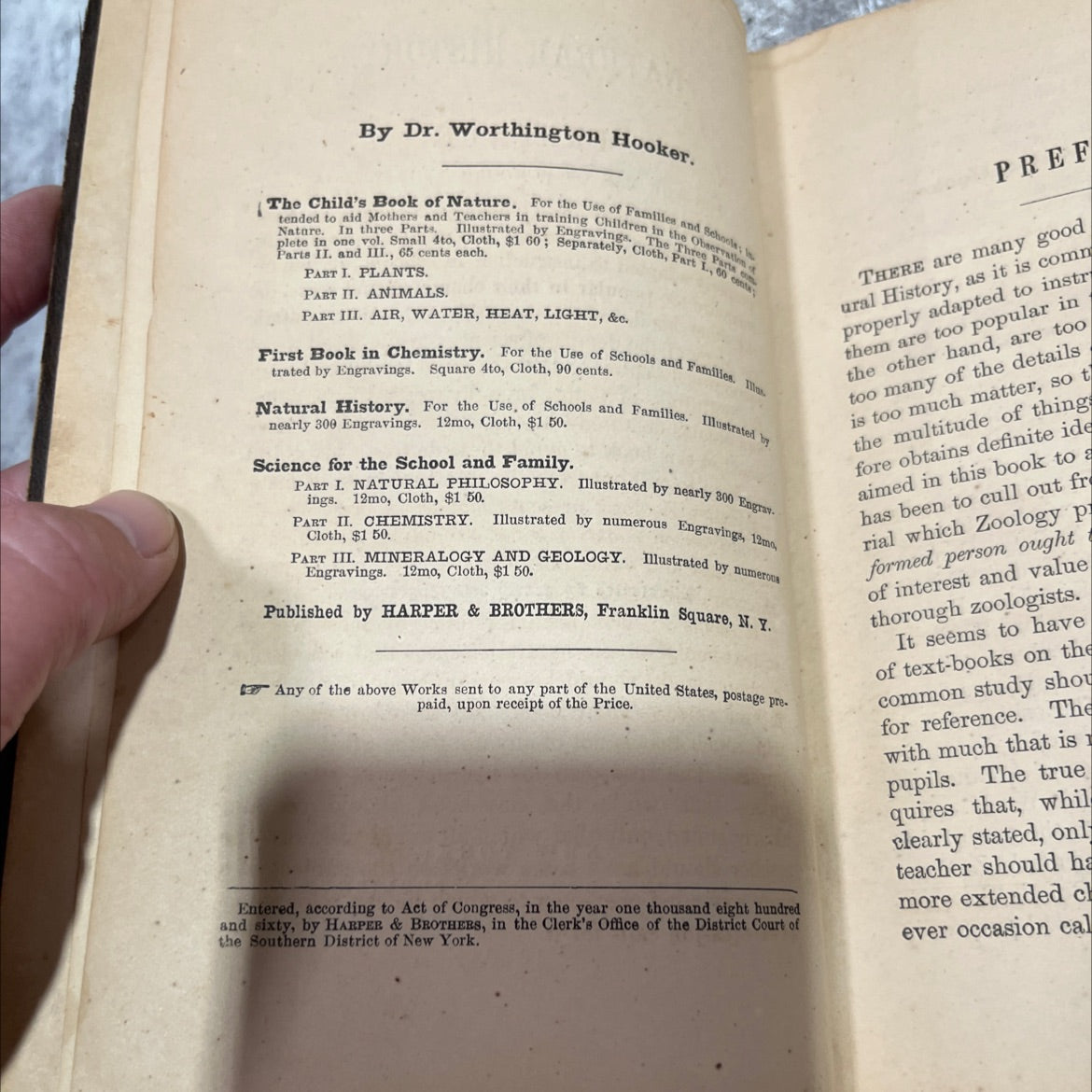 natural history for the use of schools and families book, by worthington hooker, m.d., 1876 Leather image 3