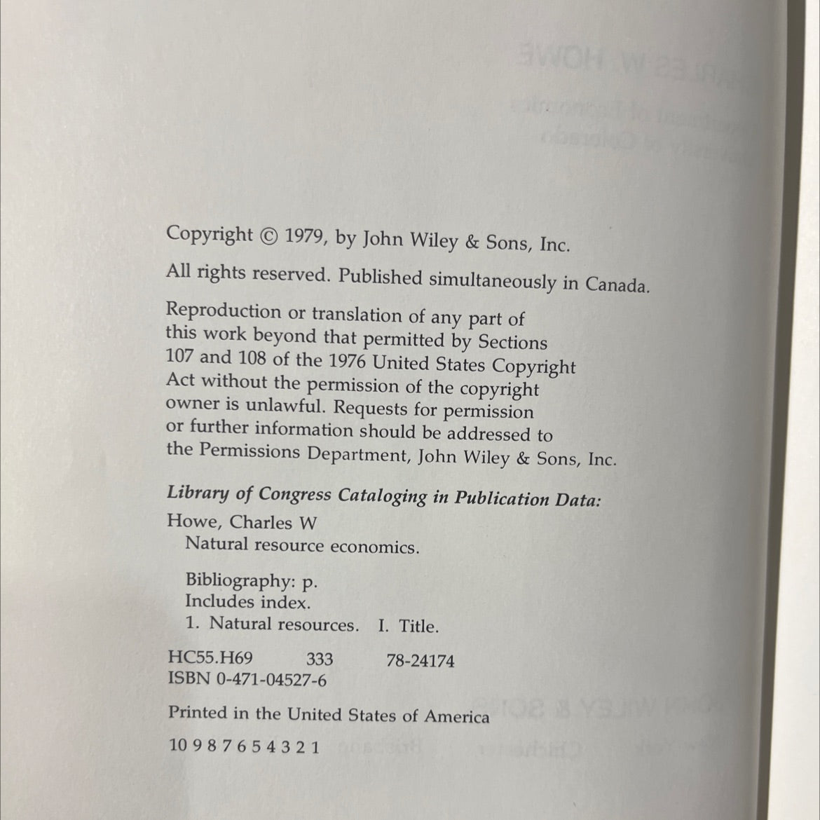 natural resource economics issues analysis and policy book, by charles w. howe, 1979 Hardcover image 3
