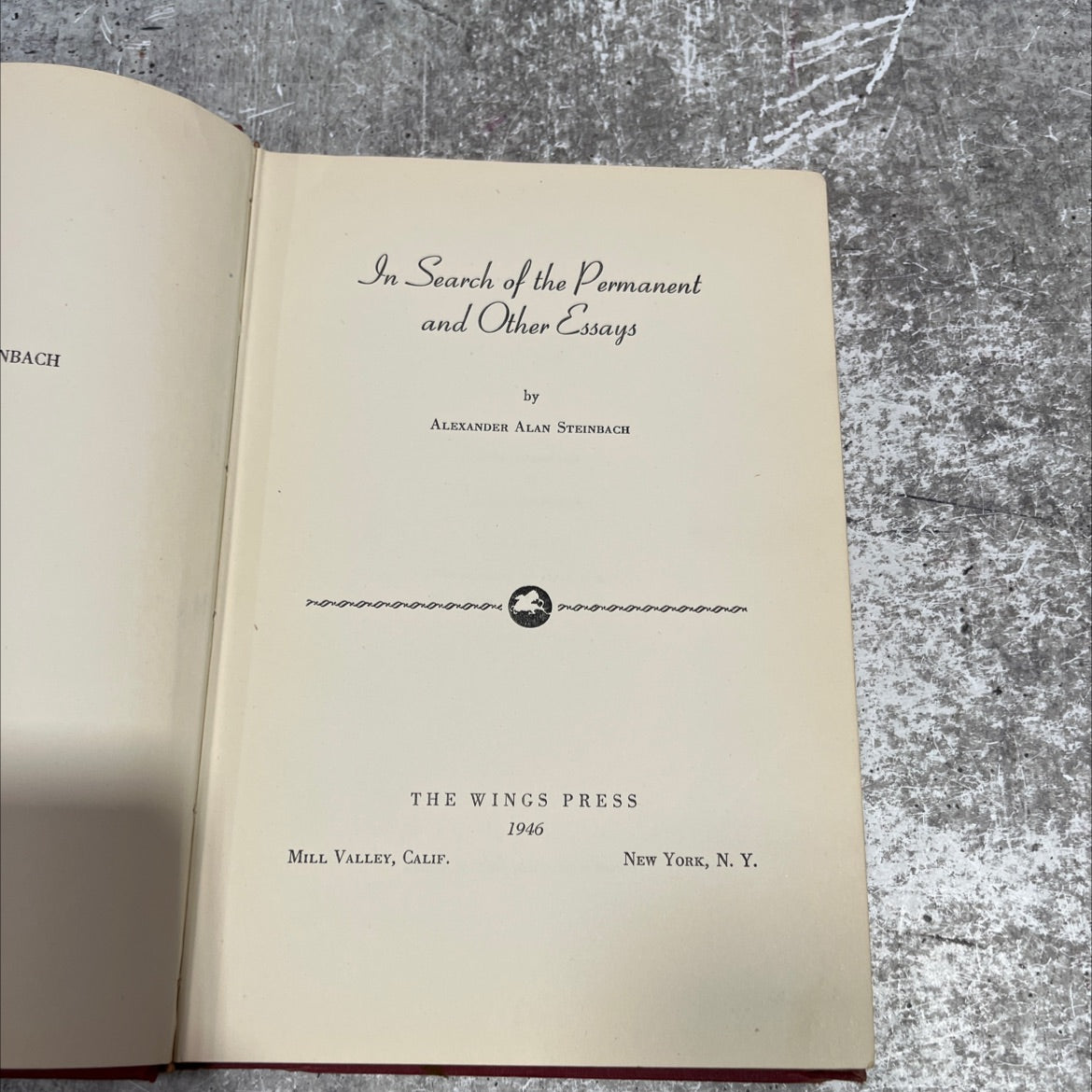SIGNED nbach in search of the permanent and other essays book, by alexander alan steinbach, 1946 Hardcover, First image 2
