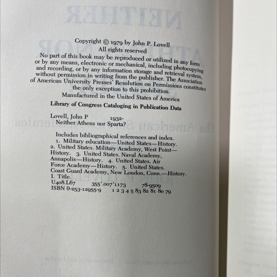 neither athens nor sparta? the american service academies in transition book, by john p. lovell, 1979 Hardcover image 3