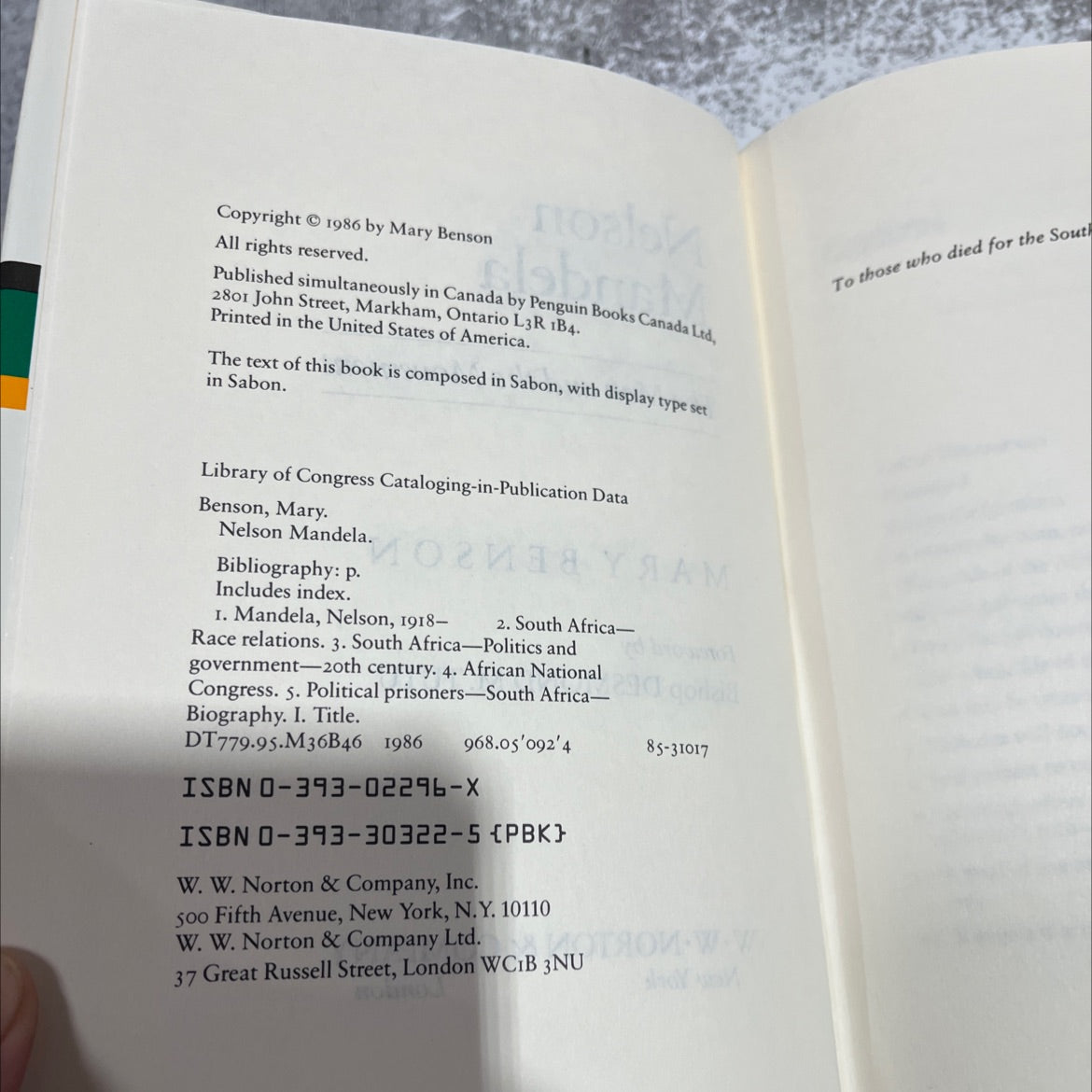 nelson mandela book, by mary benson, 1986 Hardcover image 3