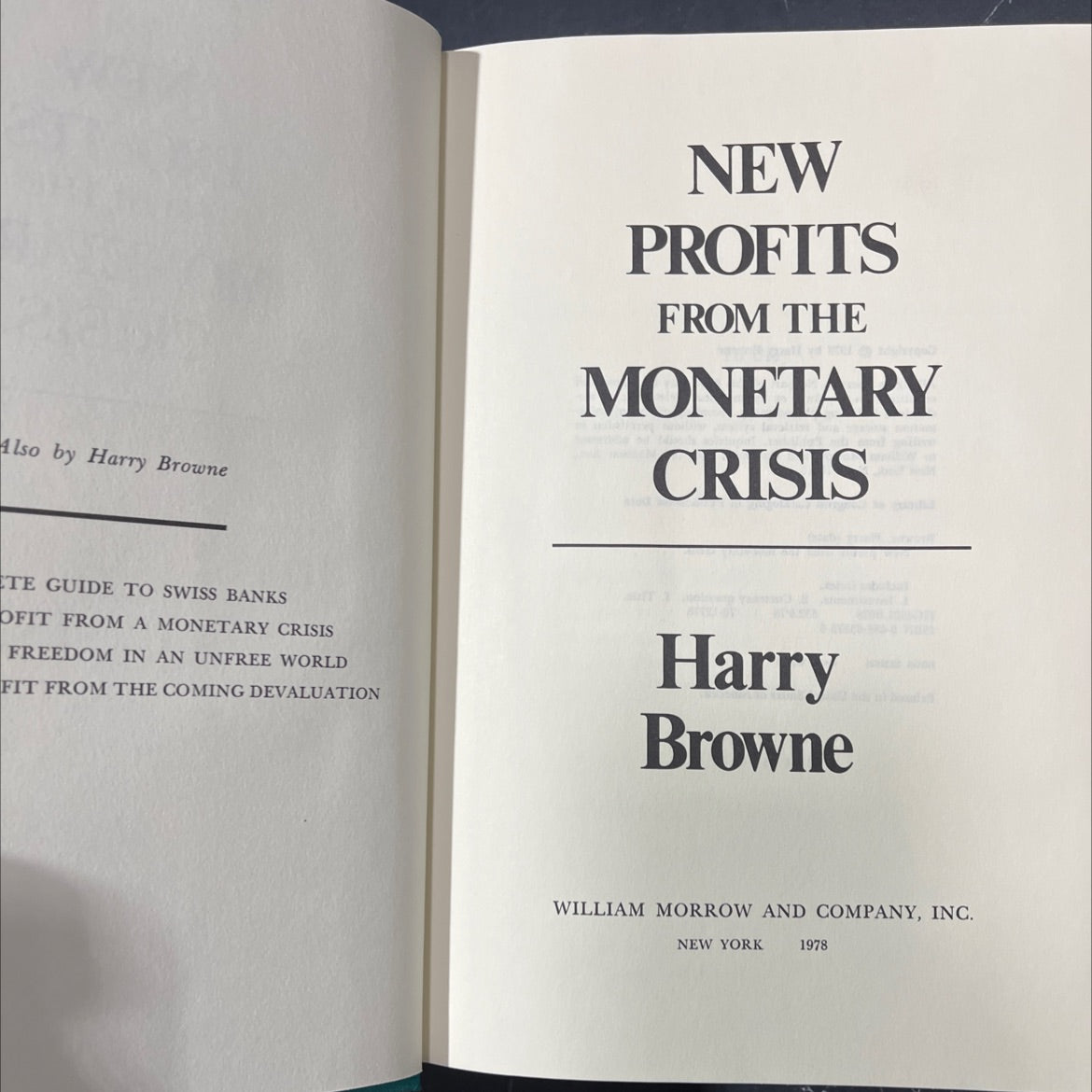 new profits from the monetary crisis book, by Harry Browne, 1978 Hardcover image 2