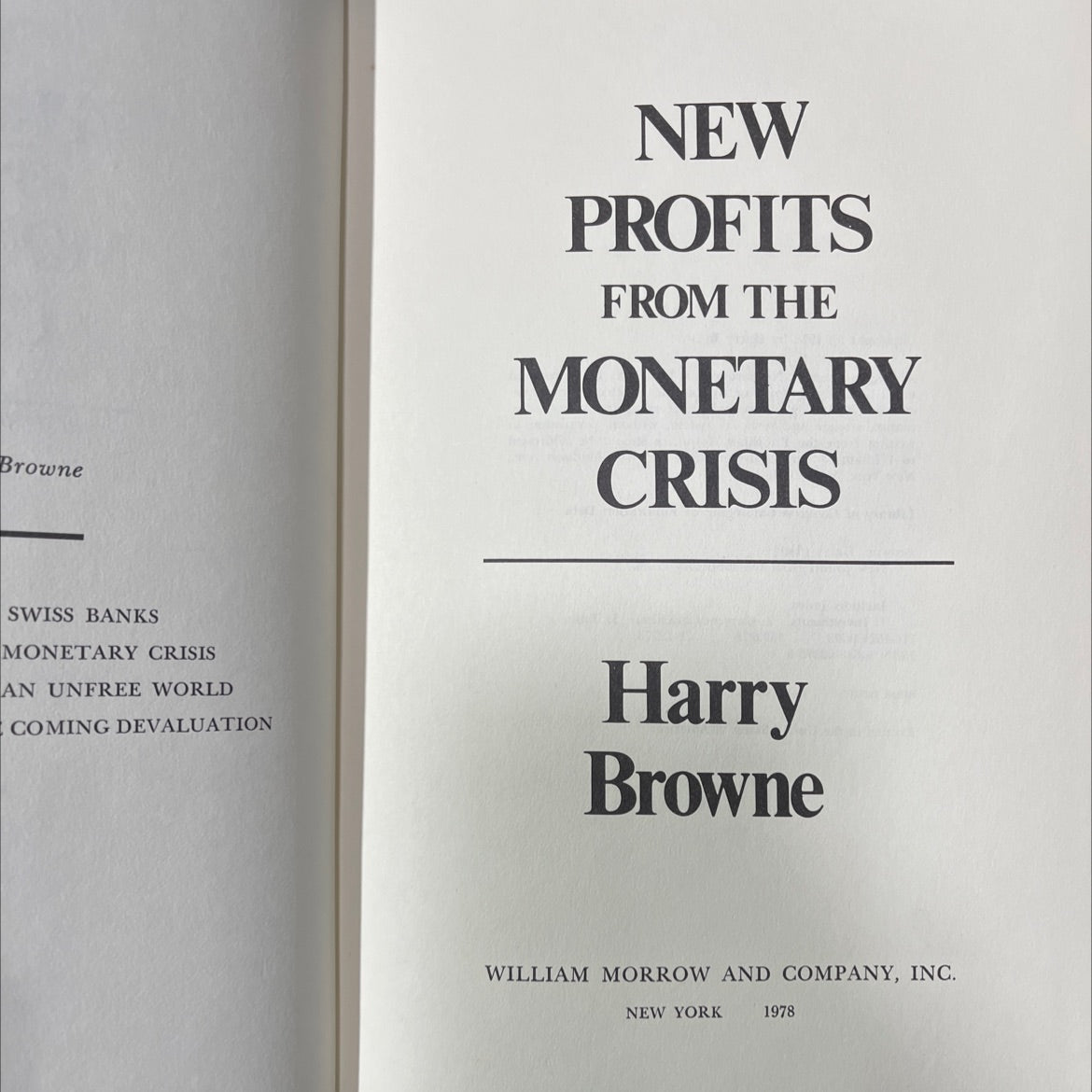 new profits from the monetary crisis book, by Harry Browne, 1978 Hardcover image 2
